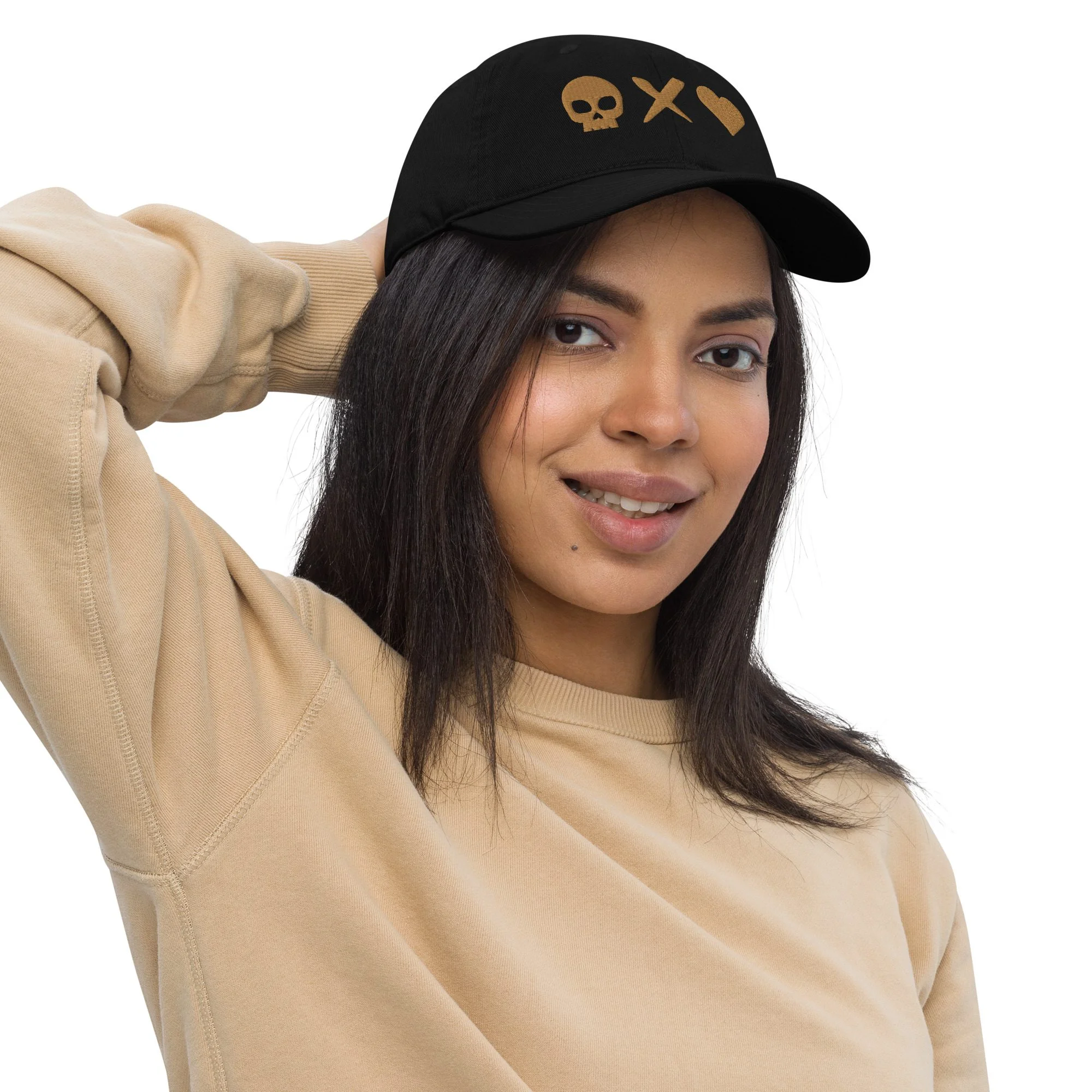 gorra-beisbol-algodon-organico-corazon-calavera-oro-viejo