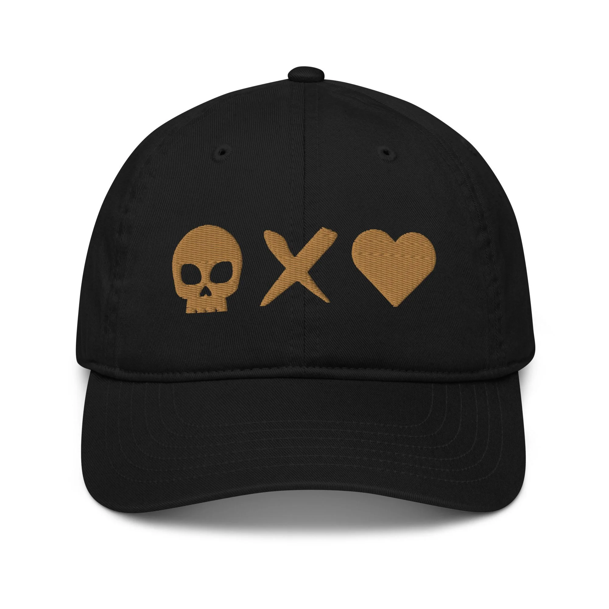 gorra-beisbol-algodon-organico-corazon-calavera-oro-viejo