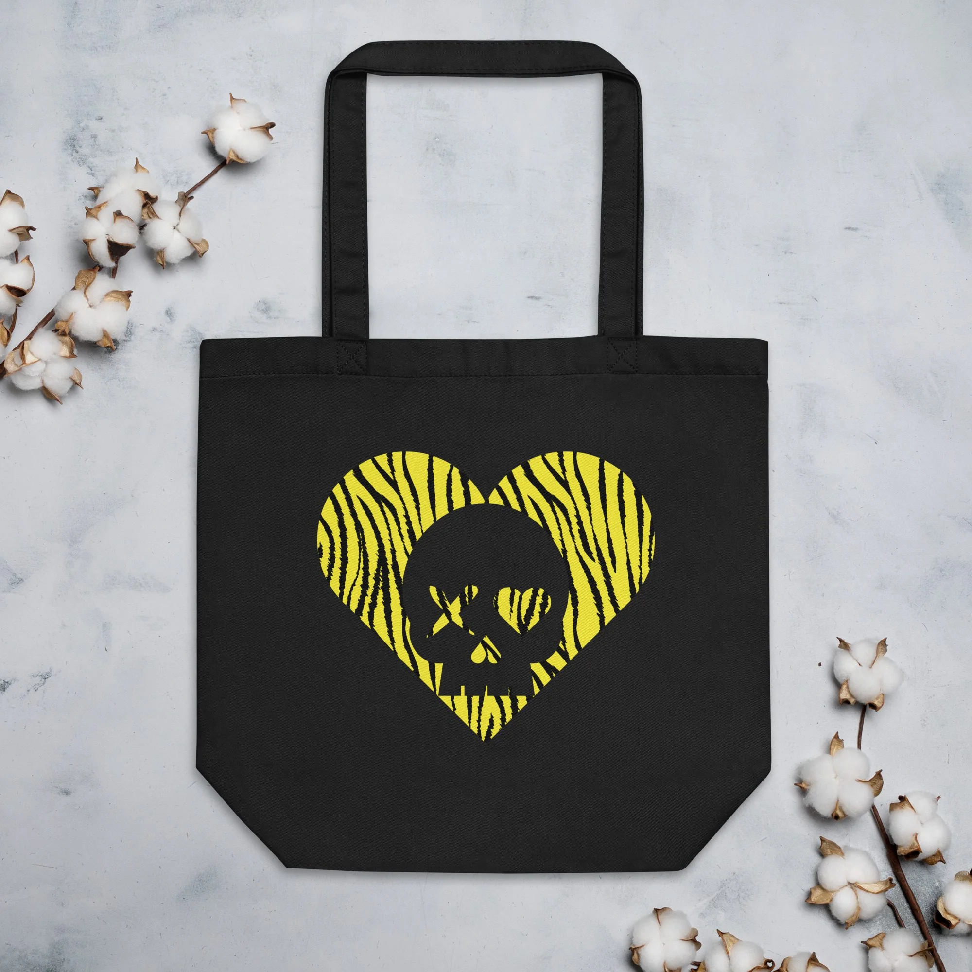bolso-algodon-organico-corazon-calavera-cebra-amarillo