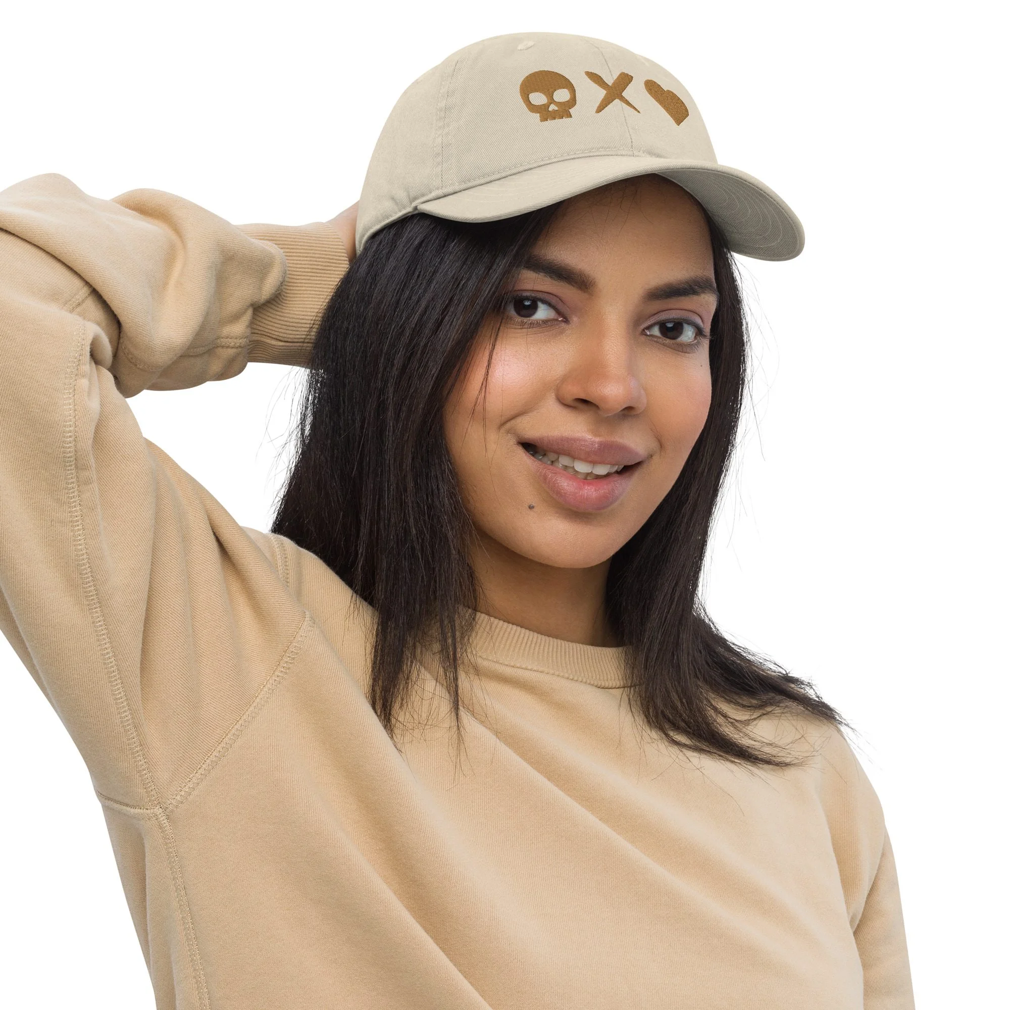 gorra-beisbol-algodon-organico-corazon-calavera-oro-viejo