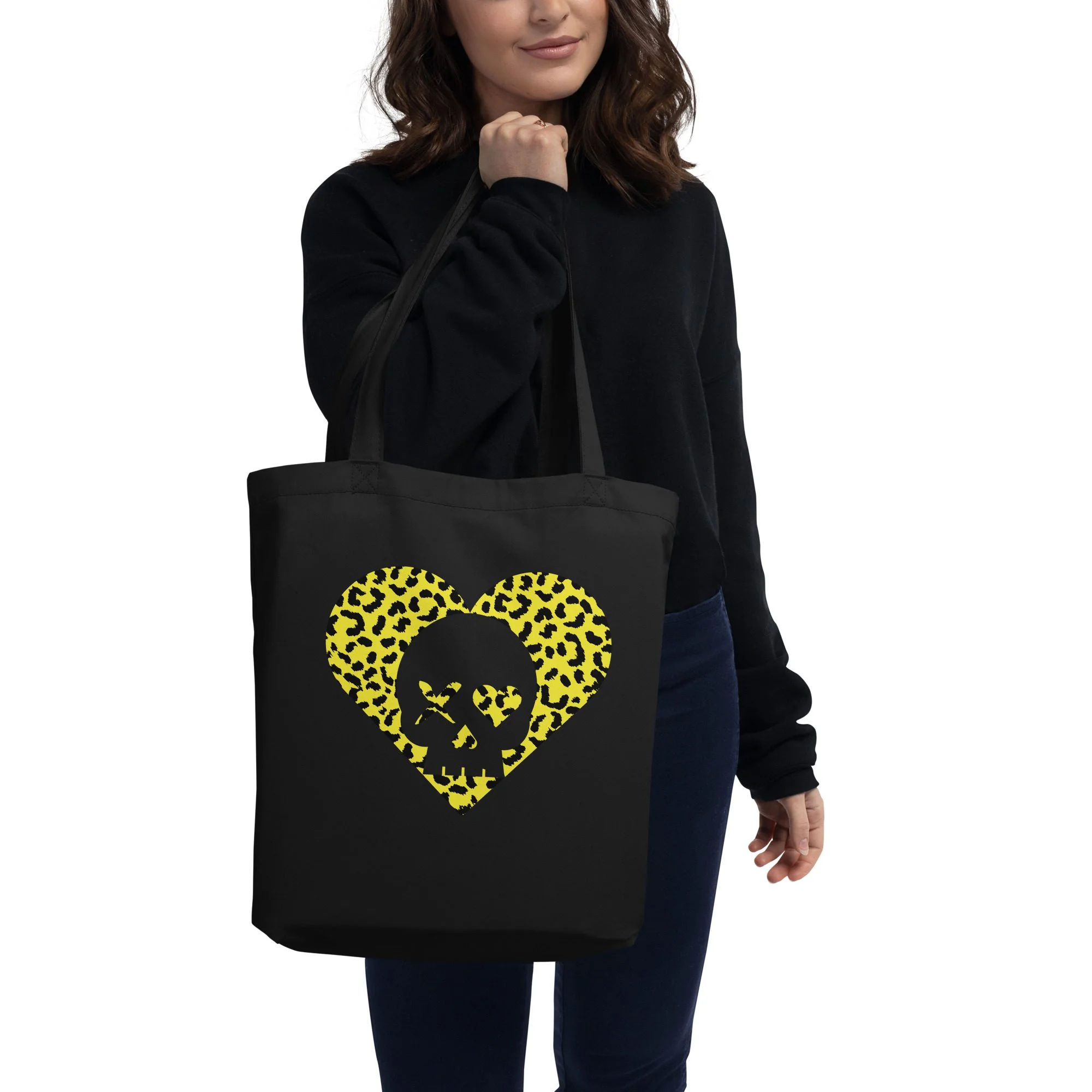 Bolso ecológico corazón calavera leopardo amarillo