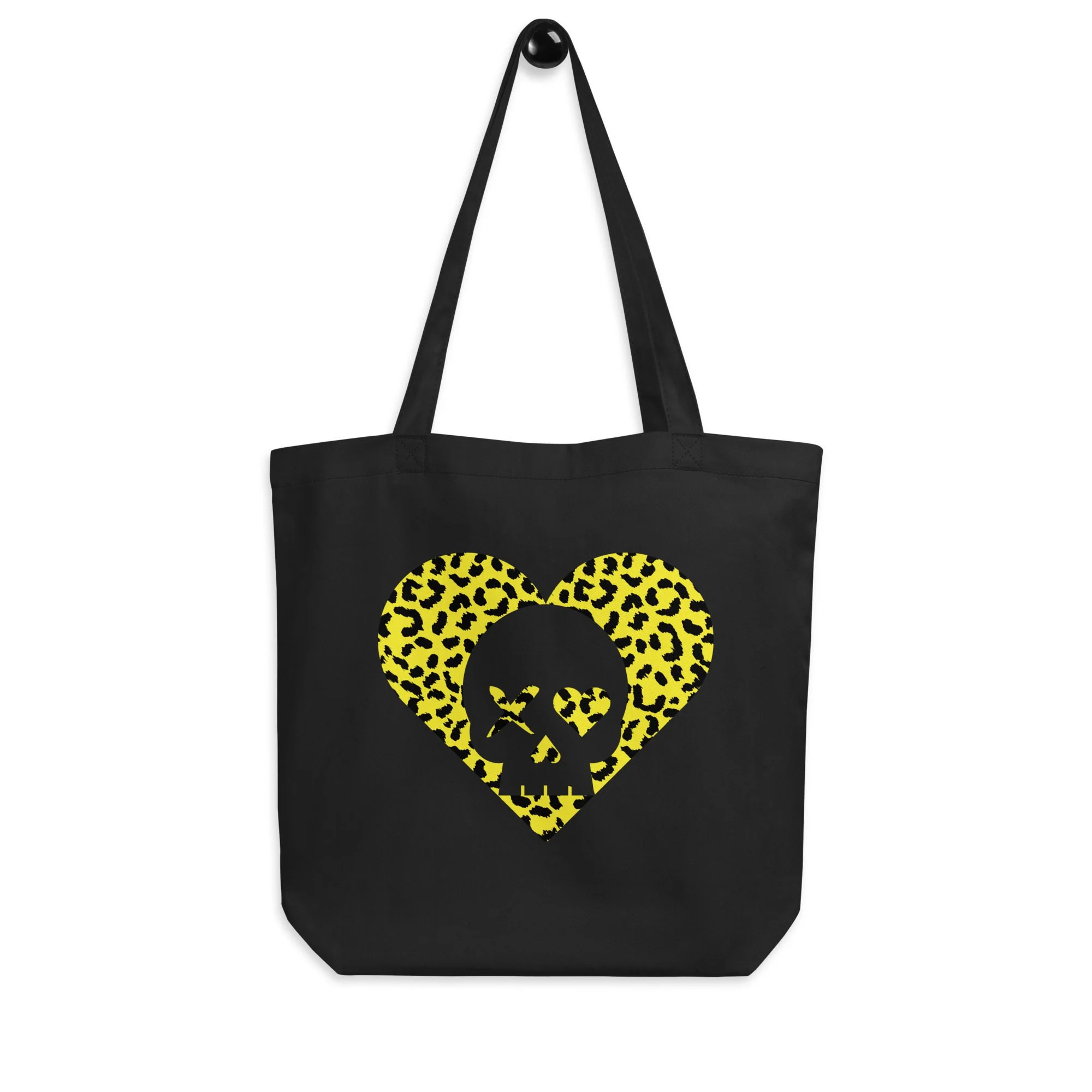 Bolso ecológico corazón calavera leopardo amarillo - Imagen 3
