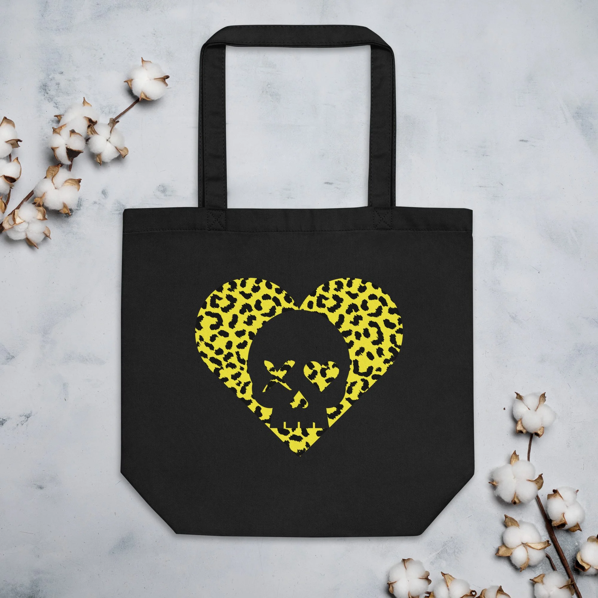 Bolso ecológico corazón calavera leopardo amarillo - Imagen 4