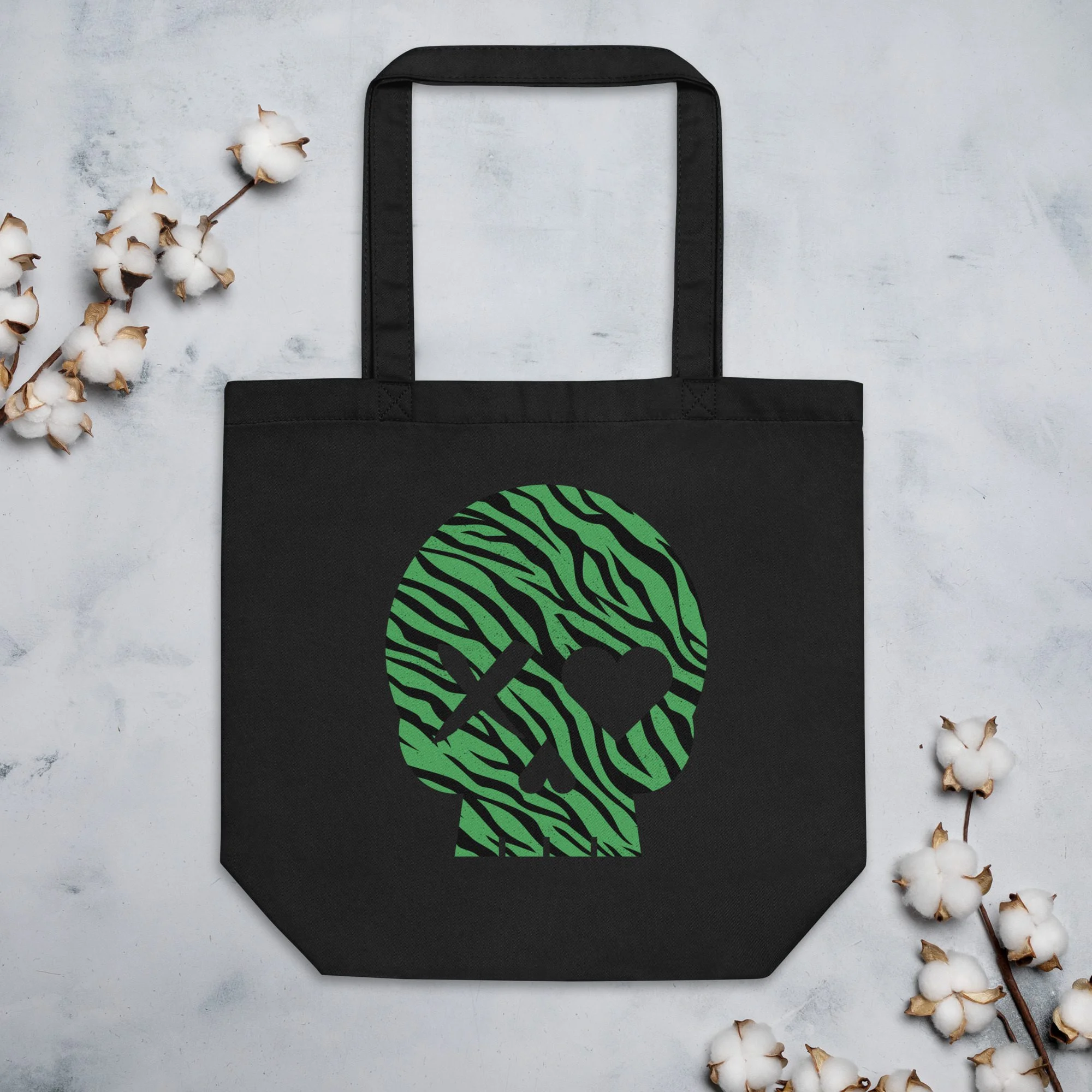 Bolso ecológico calavera cebra verde - Imagen 3