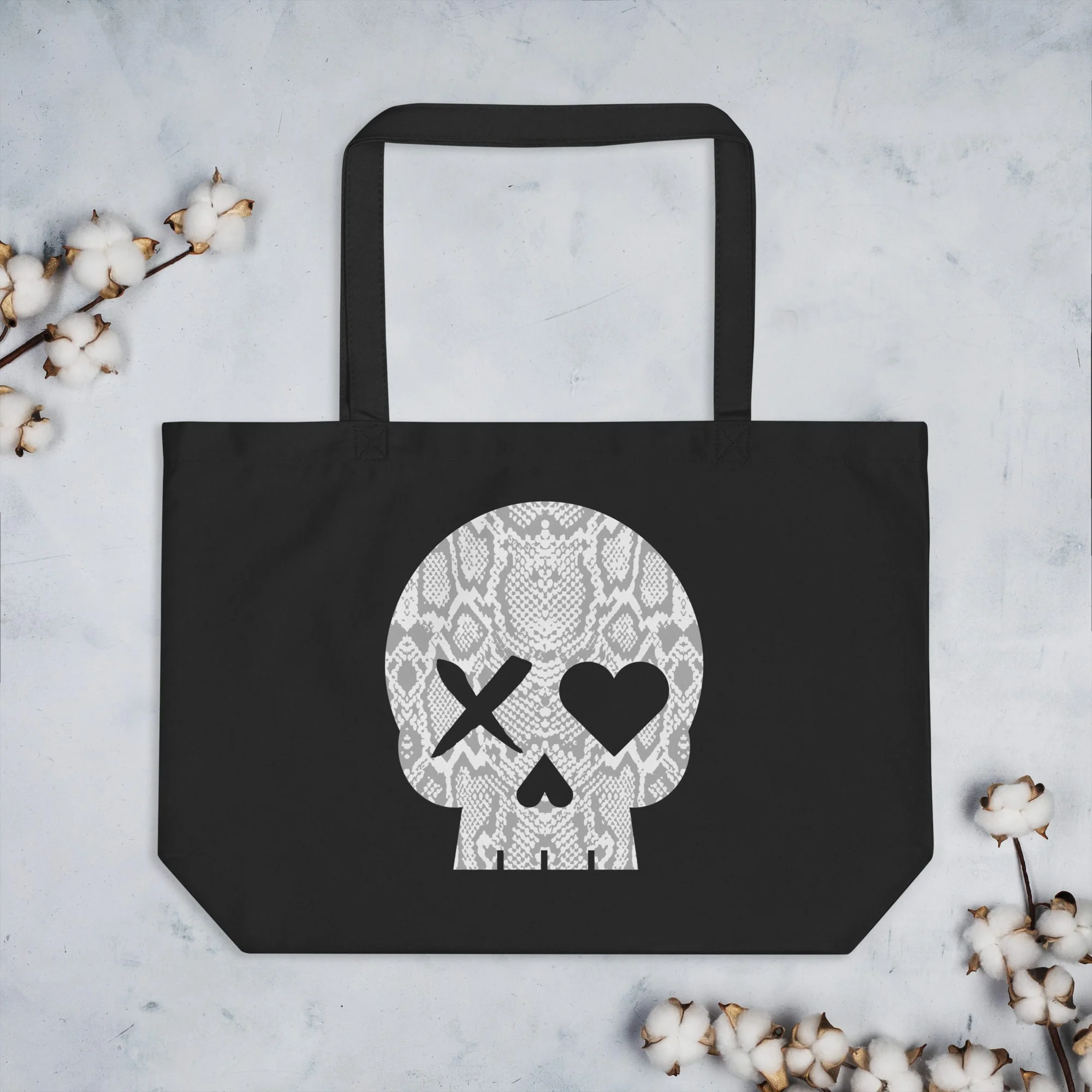 Bolso ecológico grande calavera serpiente gris - Imagen 3