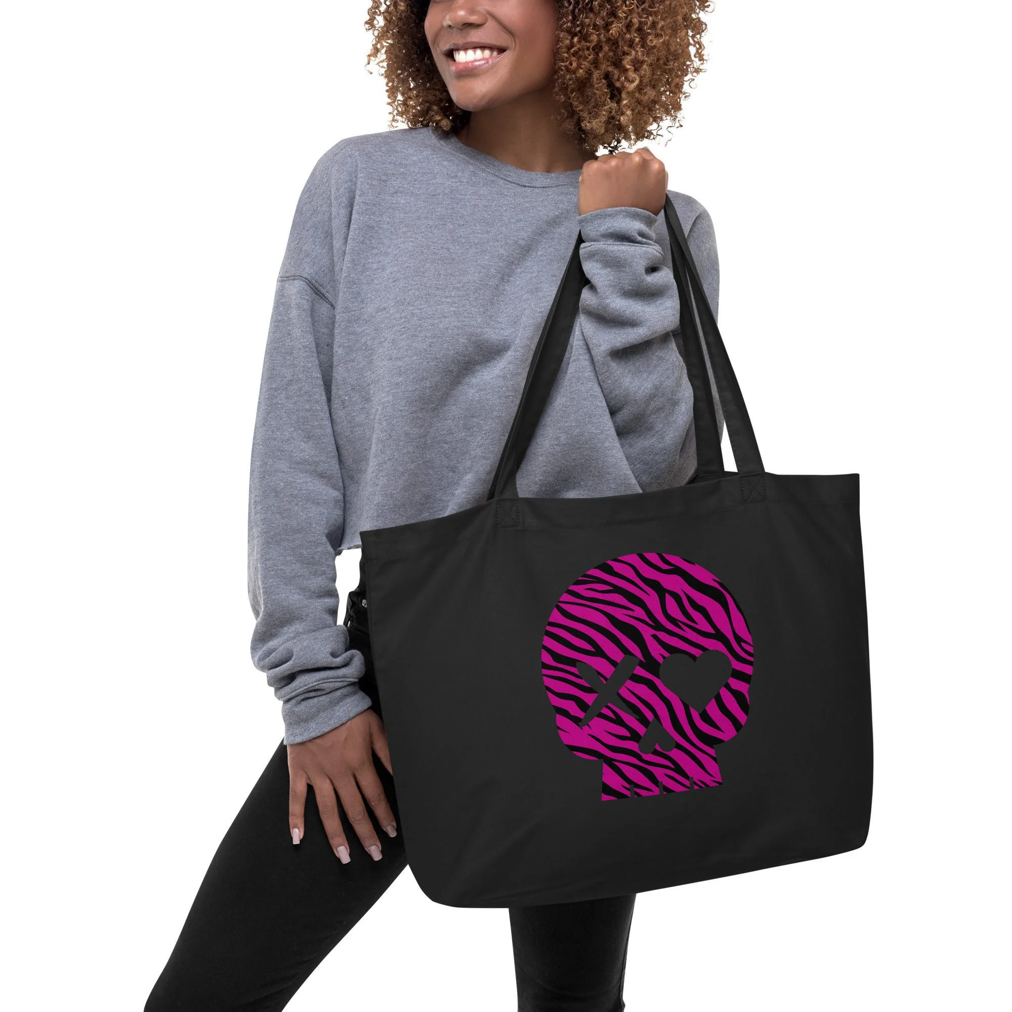 Bolso ecológico grande calavera cebra rosa