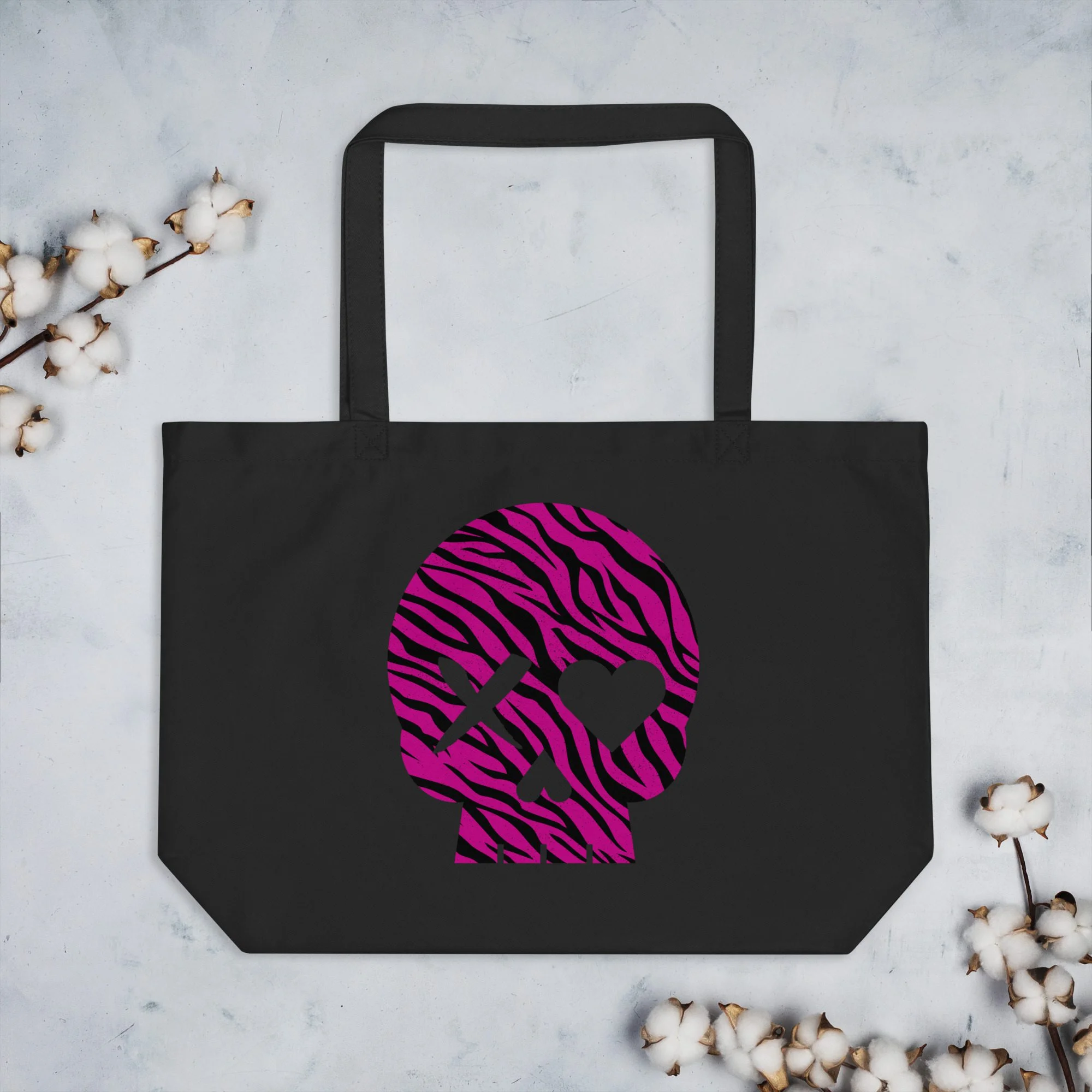 Bolso ecológico grande calavera cebra rosa - Imagen 2