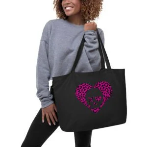 Bolso ecológico grande corazón calavera leopardo rosa