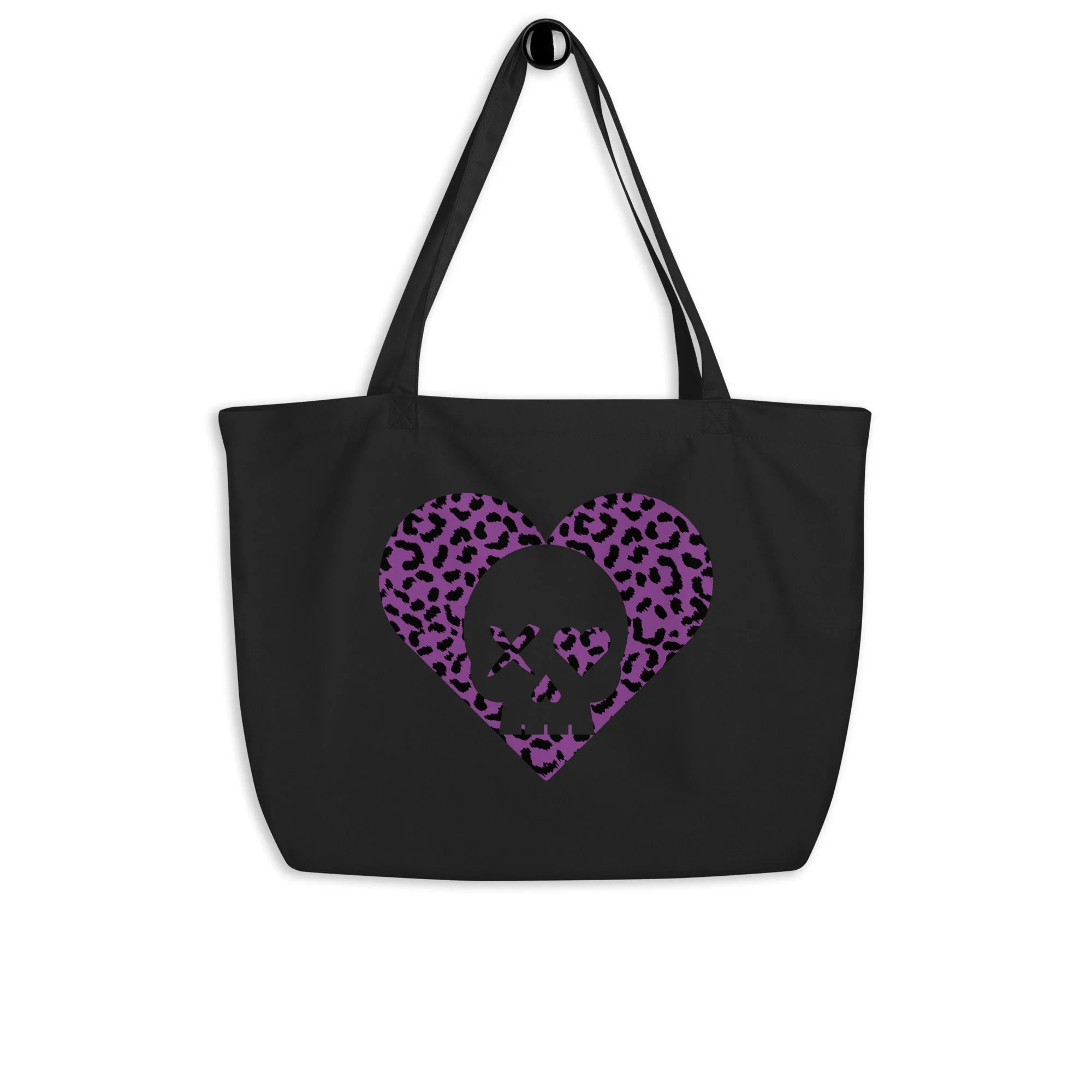 Bolso ecológico grande corazón calavera leopardo morado - Imagen 4