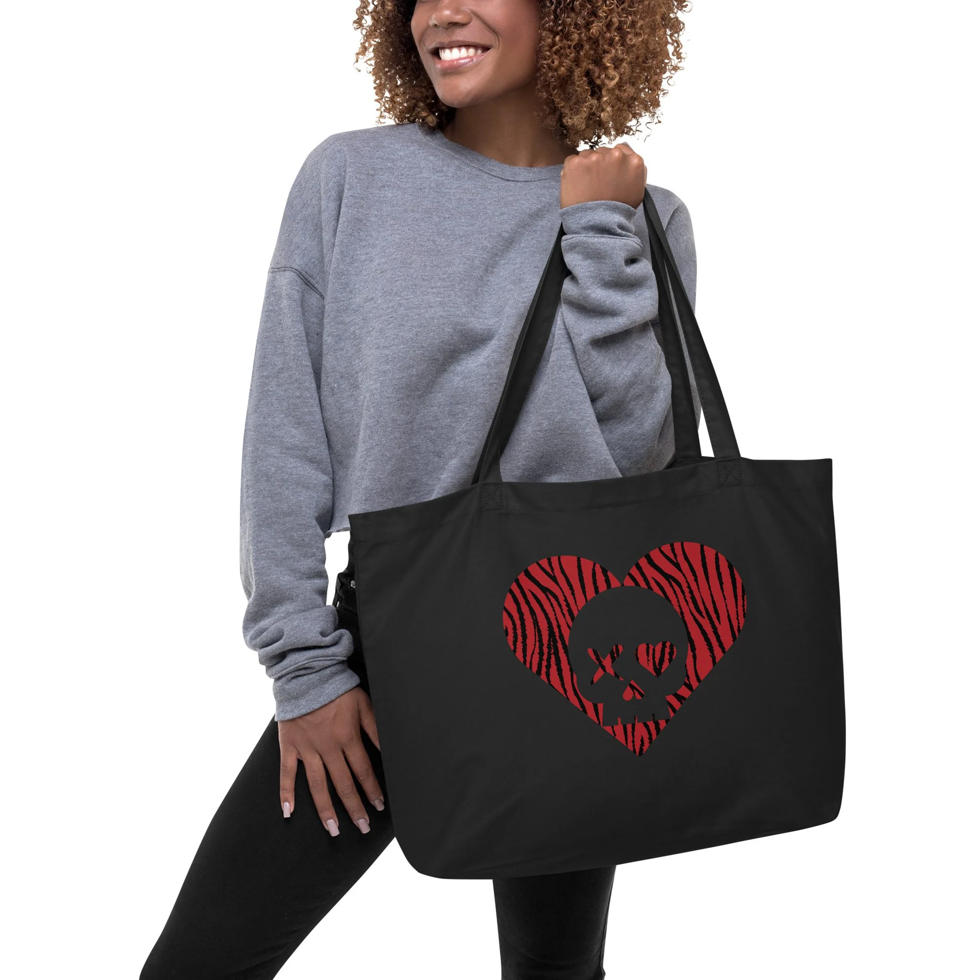 Bolso ecológico grande corazón calavera cebra rojo