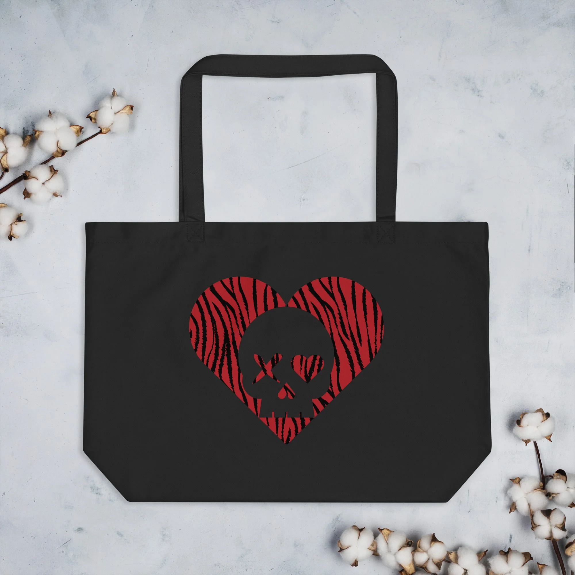 Bolso ecológico grande corazón calavera cebra rojo - Imagen 2