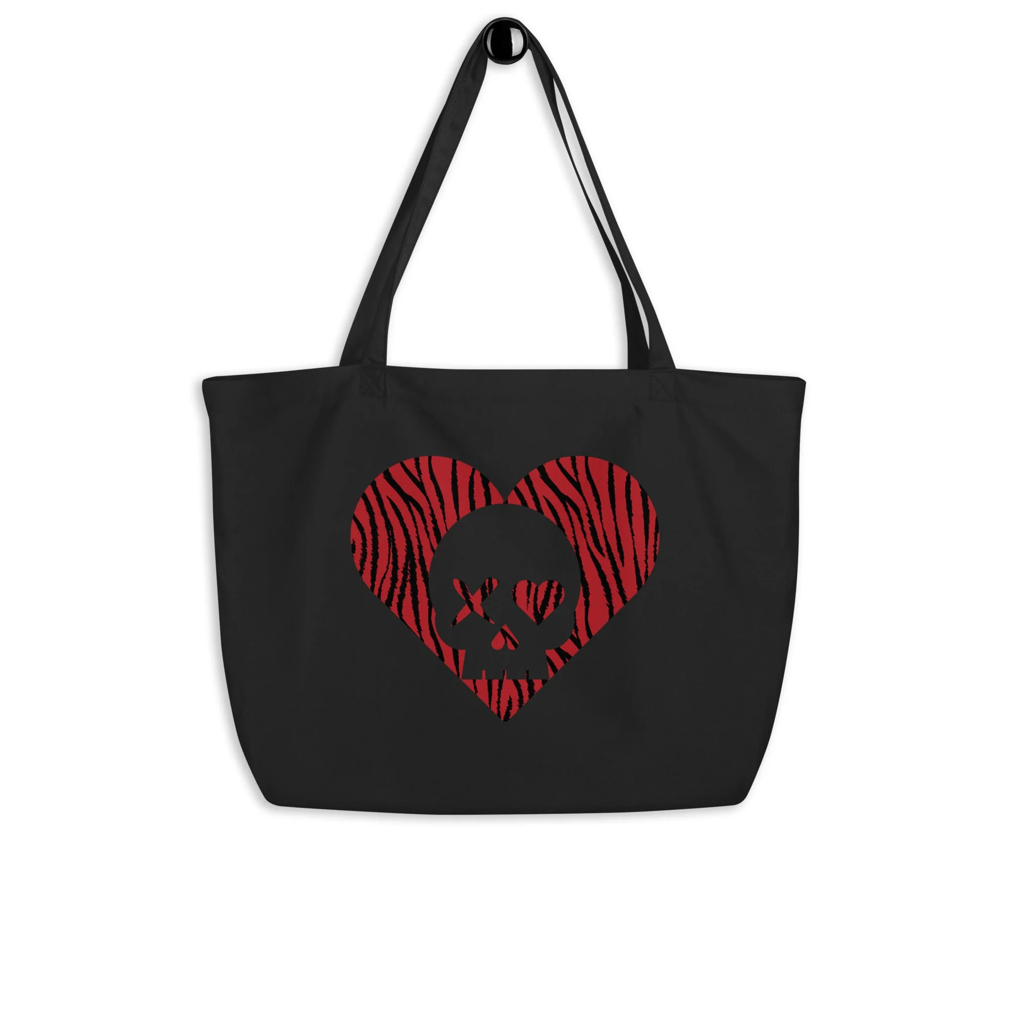 Bolso ecológico grande corazón calavera cebra rojo - Imagen 4