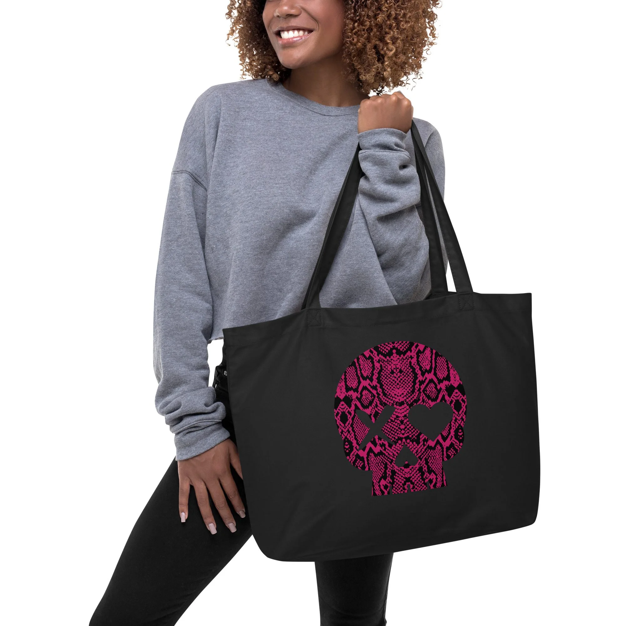 Bolso ecológico grande calavera serpiente rosa