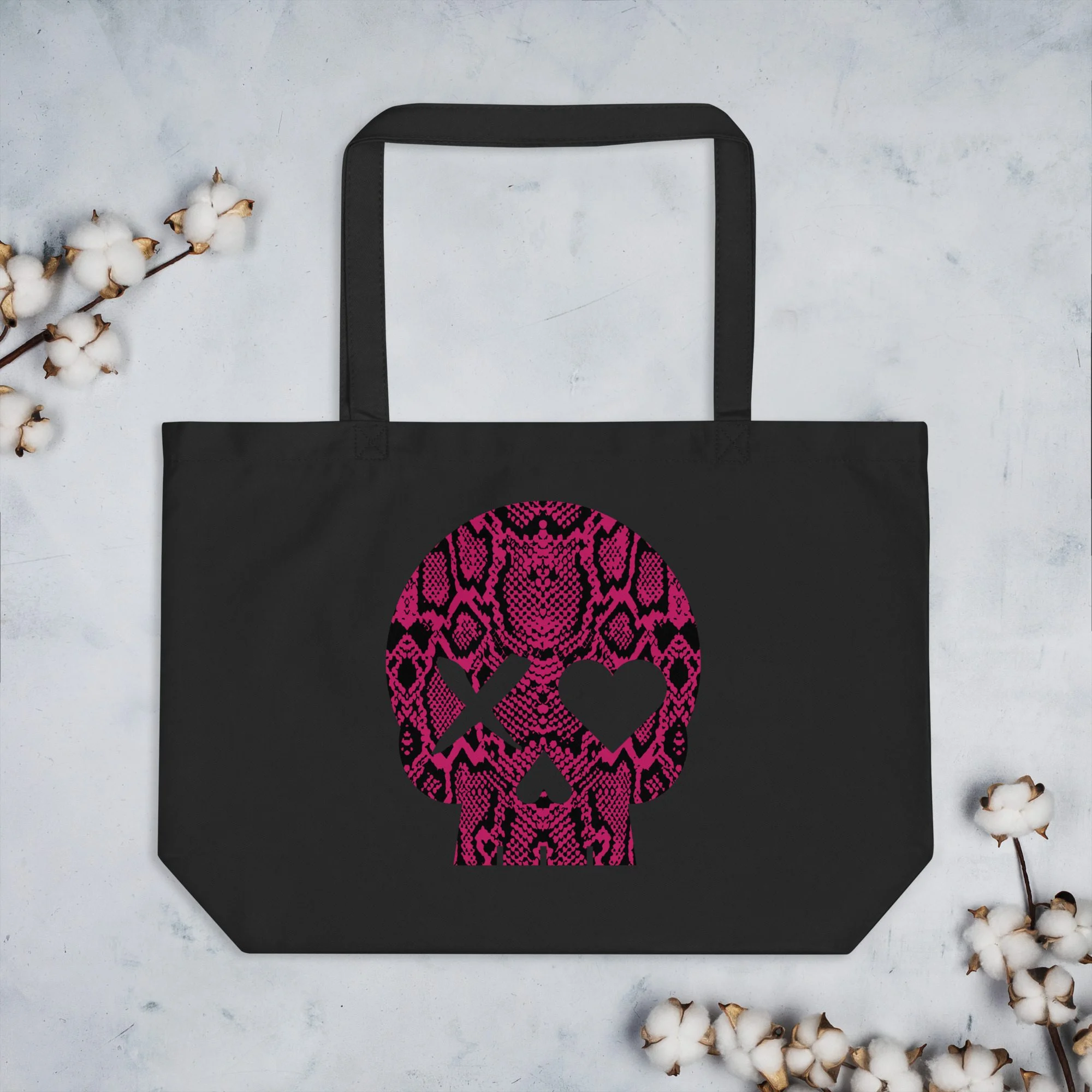 Bolso ecológico grande calavera serpiente rosa - Imagen 2