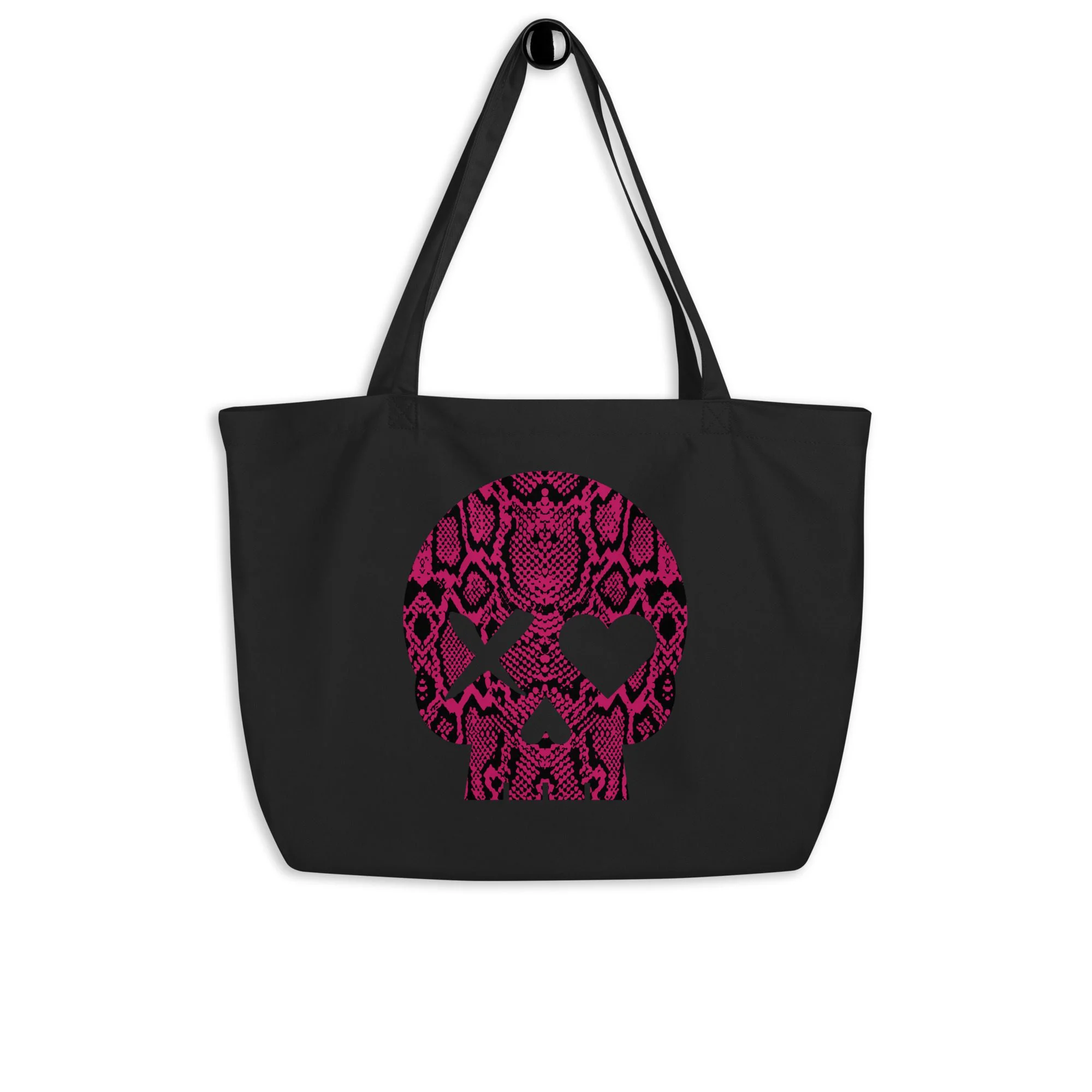 Bolso ecológico grande calavera serpiente rosa - Imagen 4