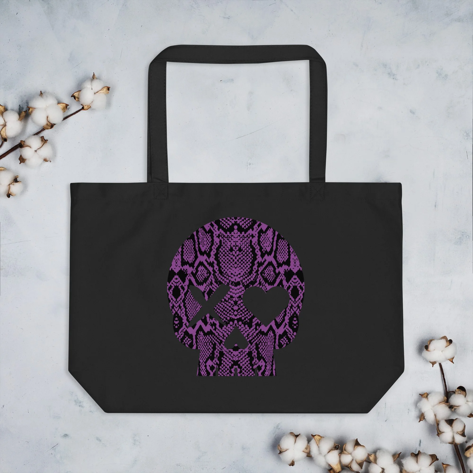 Bolso ecológico grande calavera serpiente morada - Imagen 2