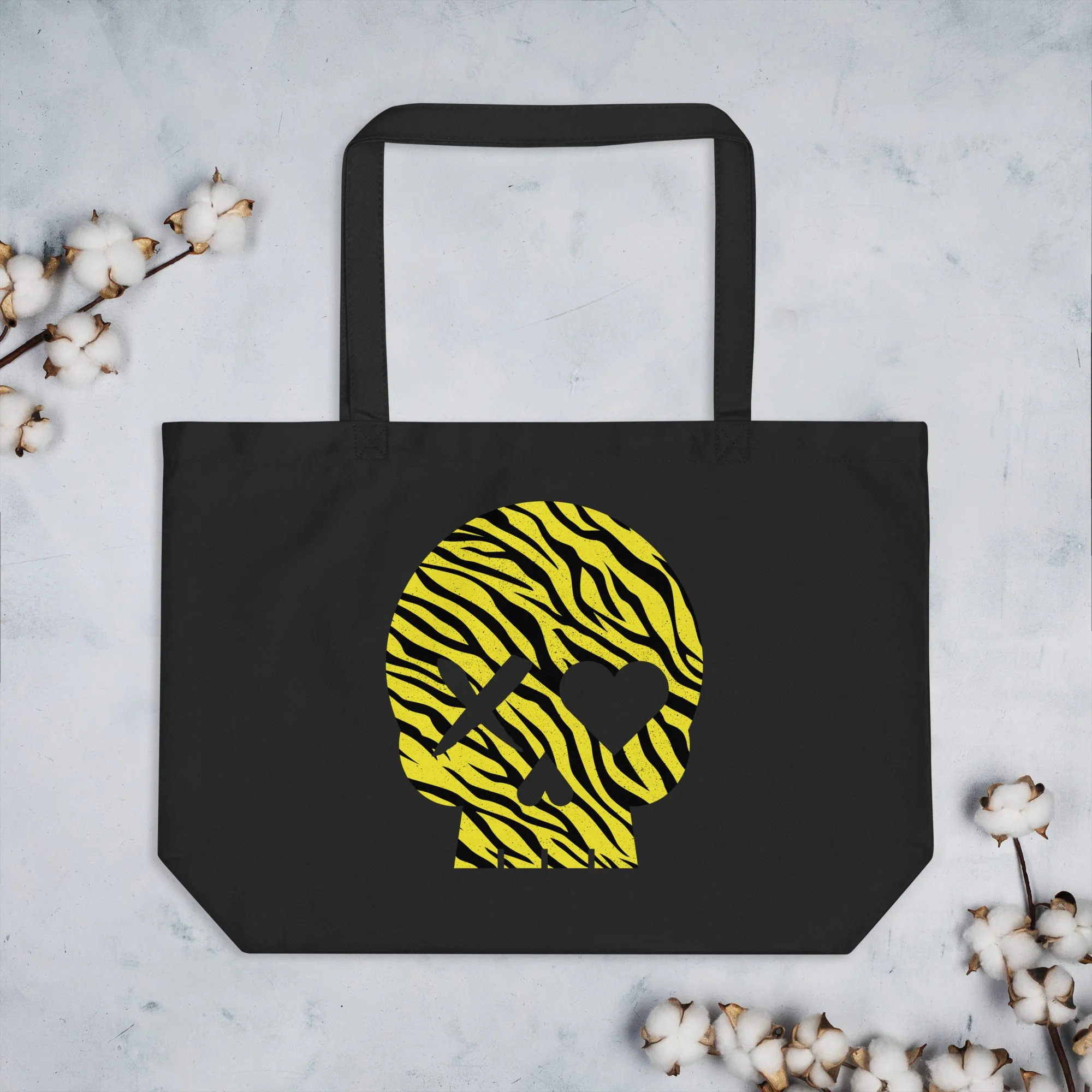 Bolso ecológico grande calavera cebra amarilla - Imagen 2