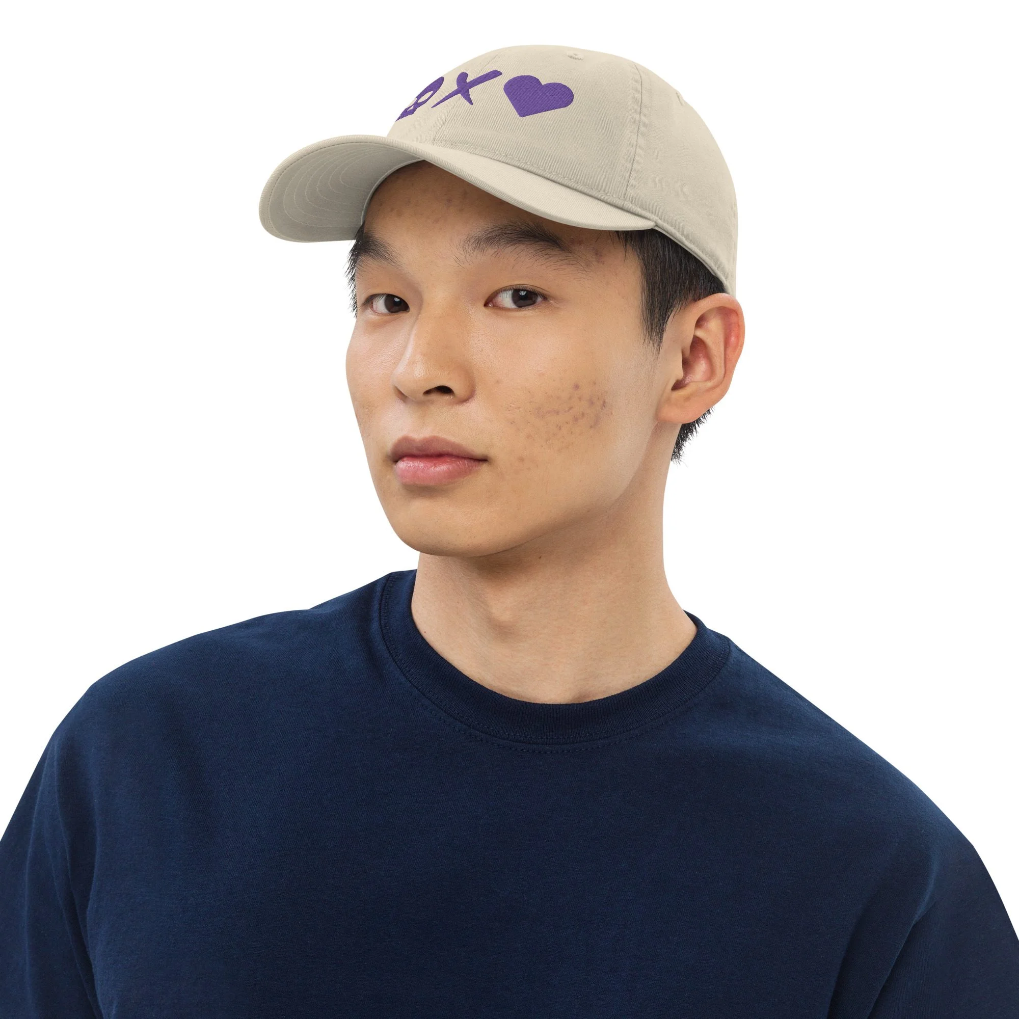 Gorra béisbol beige calavera x corazón morada - Imagen 2
