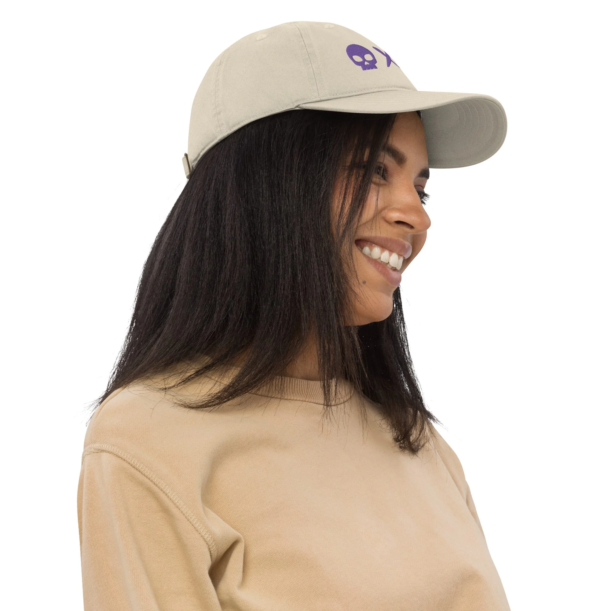 Gorra béisbol beige calavera x corazón morada - Imagen 4