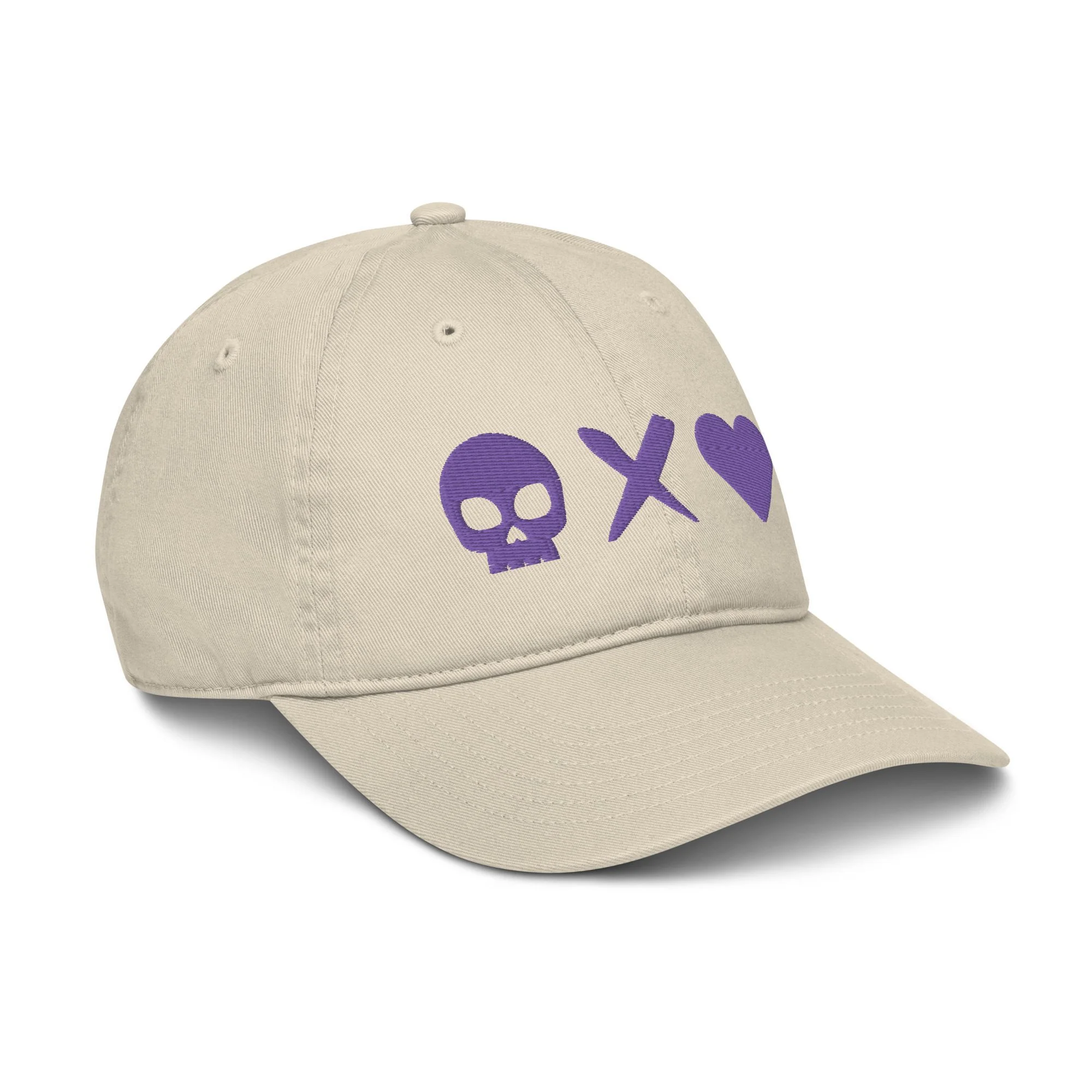 Gorra béisbol beige calavera x corazón morada - Imagen 3