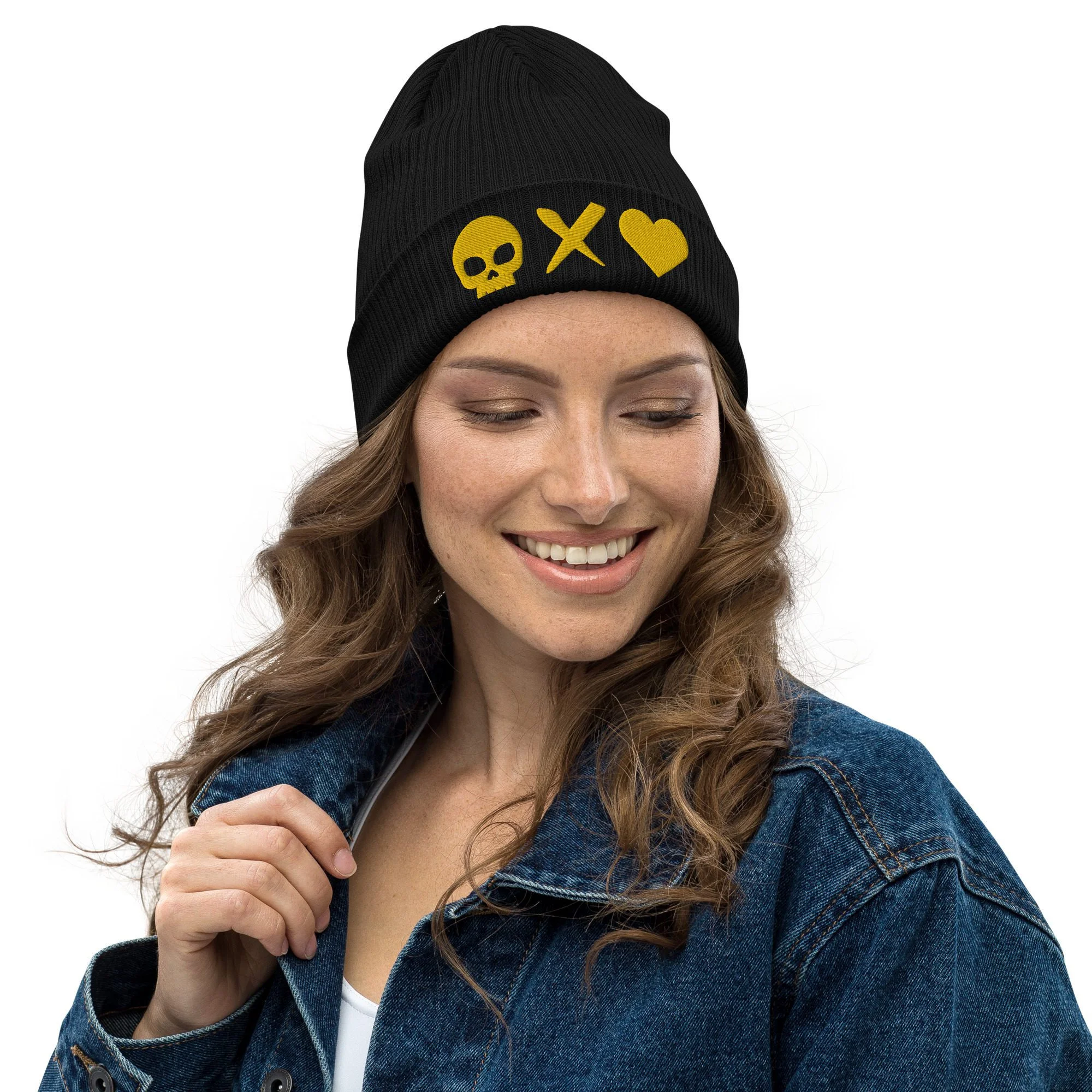 Gorro calavera x corazón amarillo