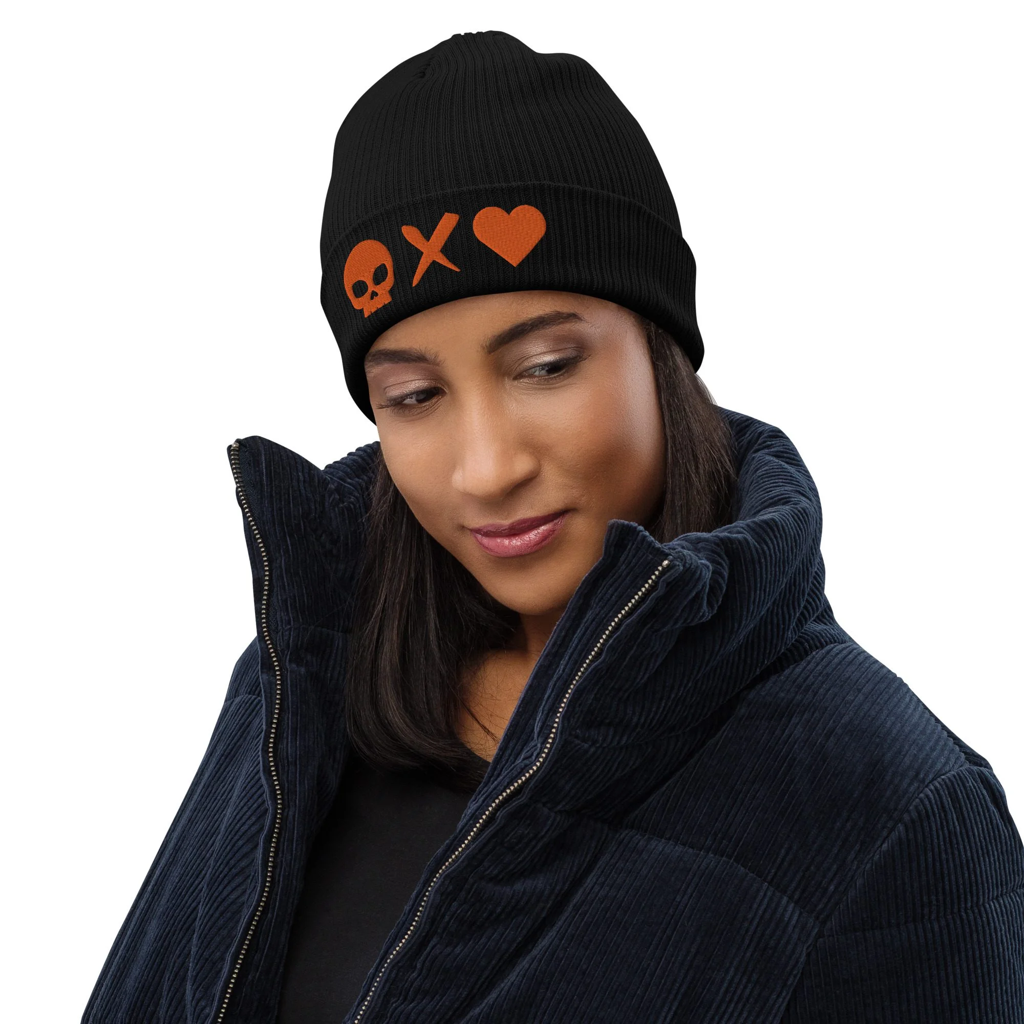 Gorro calavera x corazón naranja - Imagen 2