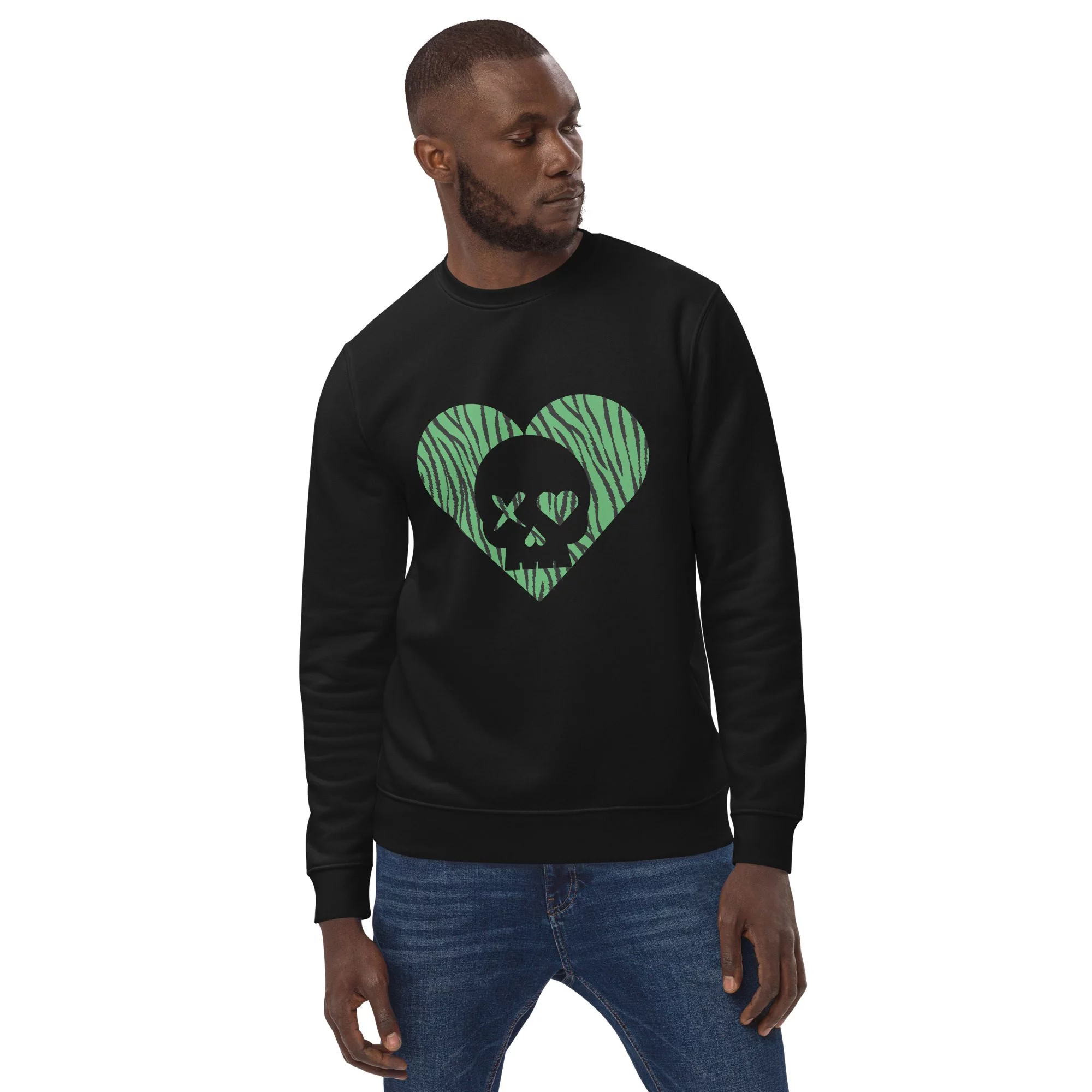 Sudadera unisex corazón calavera cebra verde