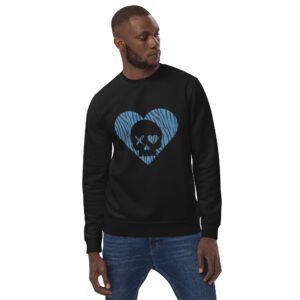 Sudadera unisex corazón calavera cebra azul