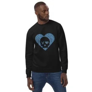 Sudadera unisex corazón calavera cebra azul