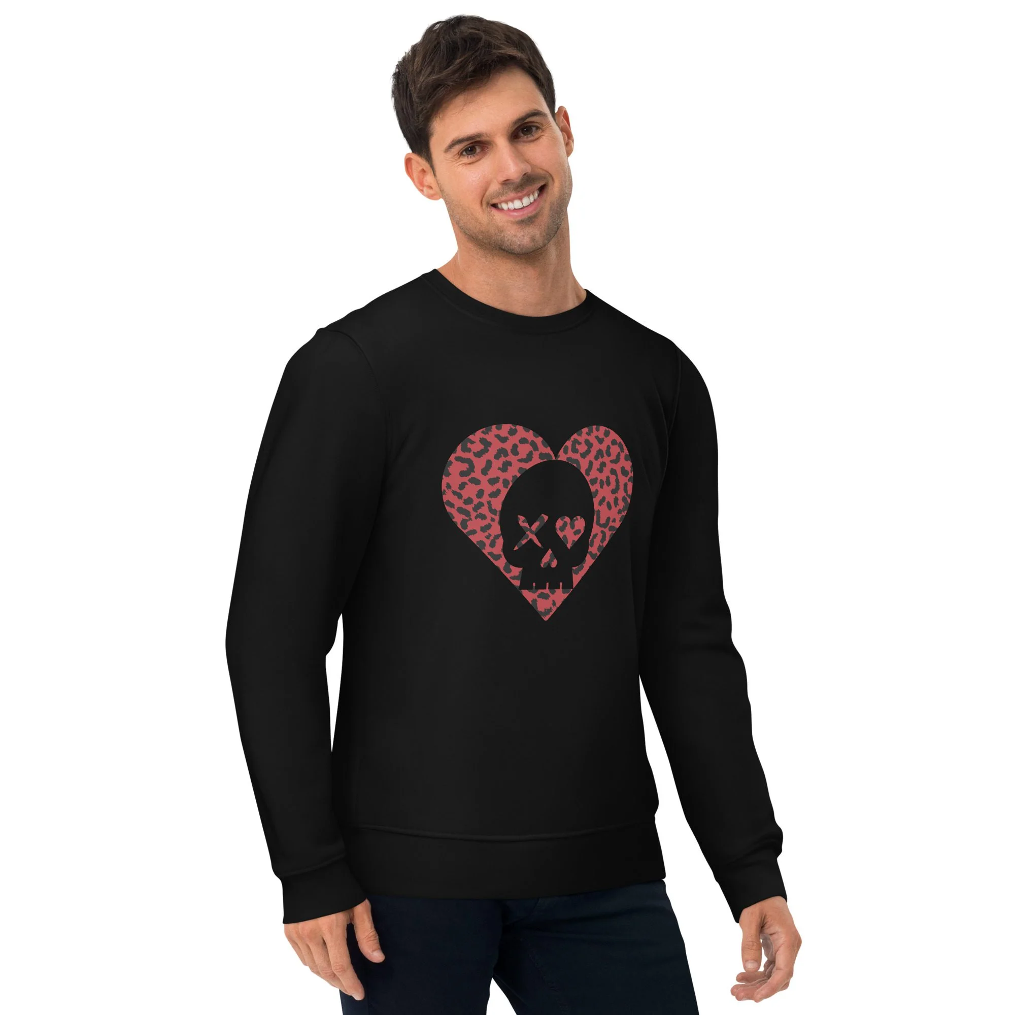 Sudadera unisex corazón calavera leopardo rojo - Imagen 3