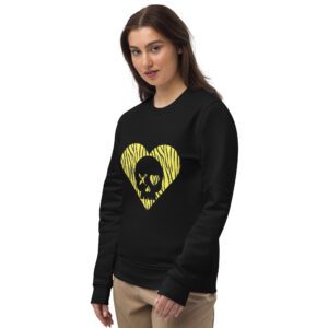 Sudadera unisex corazón calavera cebra amarilla