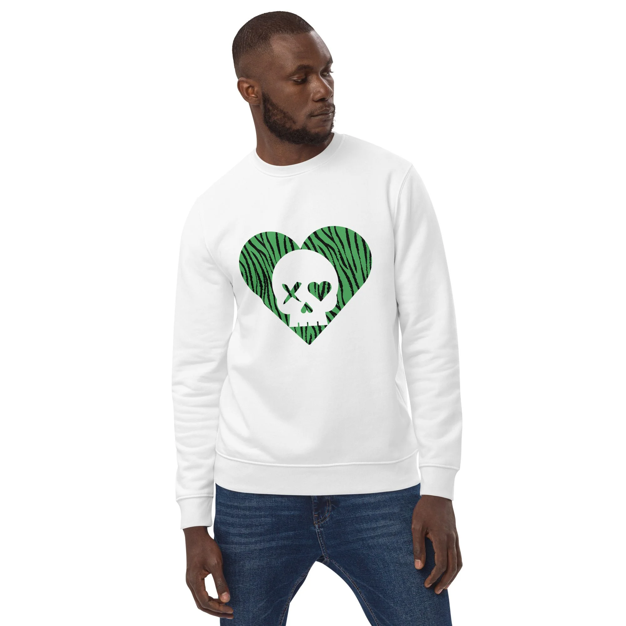 Sudadera unisex corazón calavera cebra verde - Imagen 4