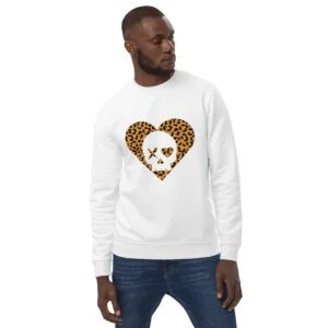 Sudadera unisex corazón calavera leopardo naranja