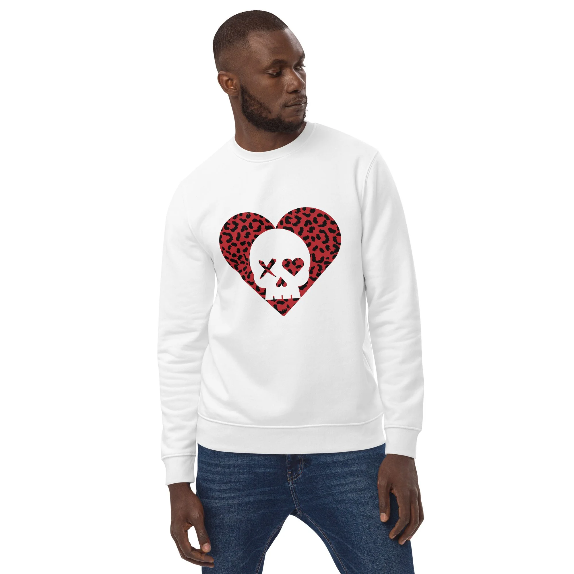 Sudadera unisex corazón calavera leopardo rojo - Imagen 2
