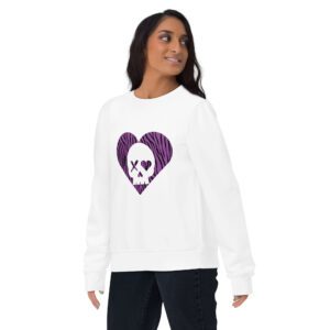 Sudadera unisex corazón calavera cebra morada