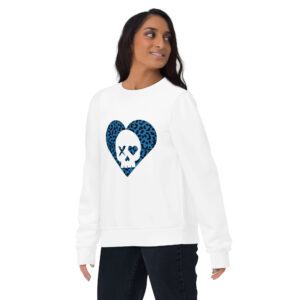 Sudadera unisex corazón calavera leopardo azul