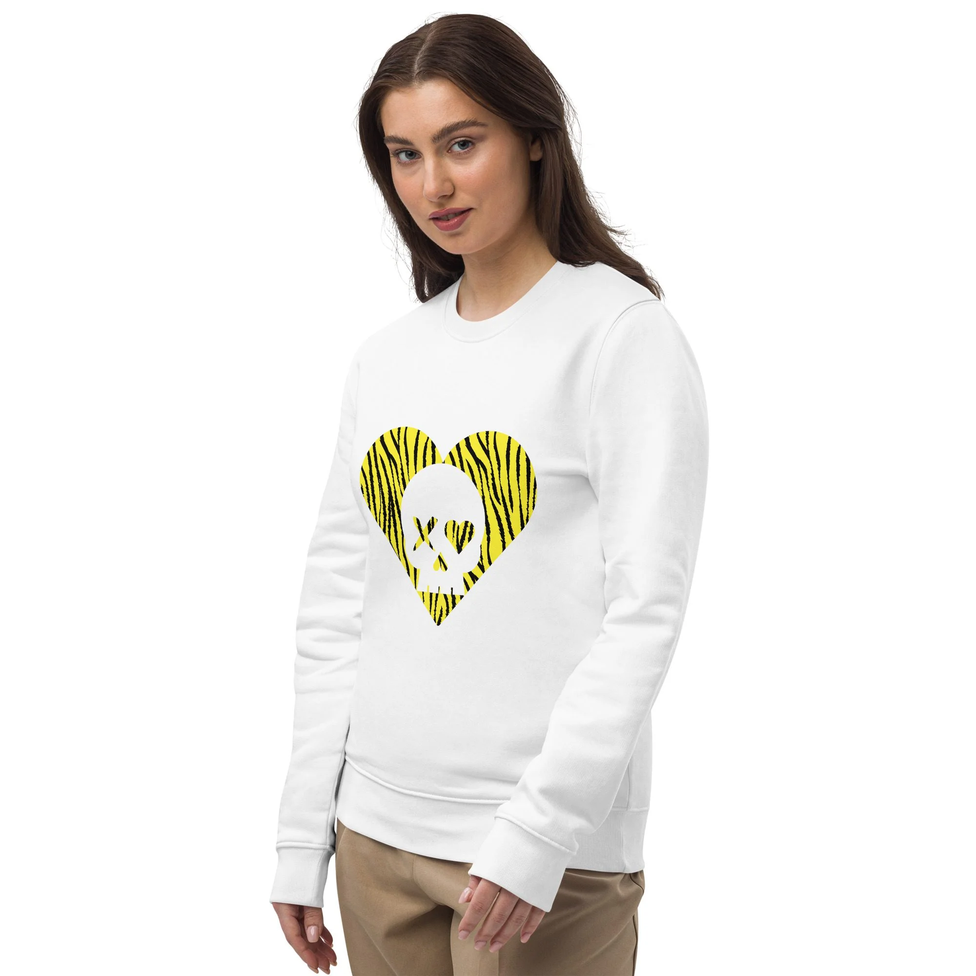 Sudadera unisex corazón calavera cebra amarilla - Imagen 4