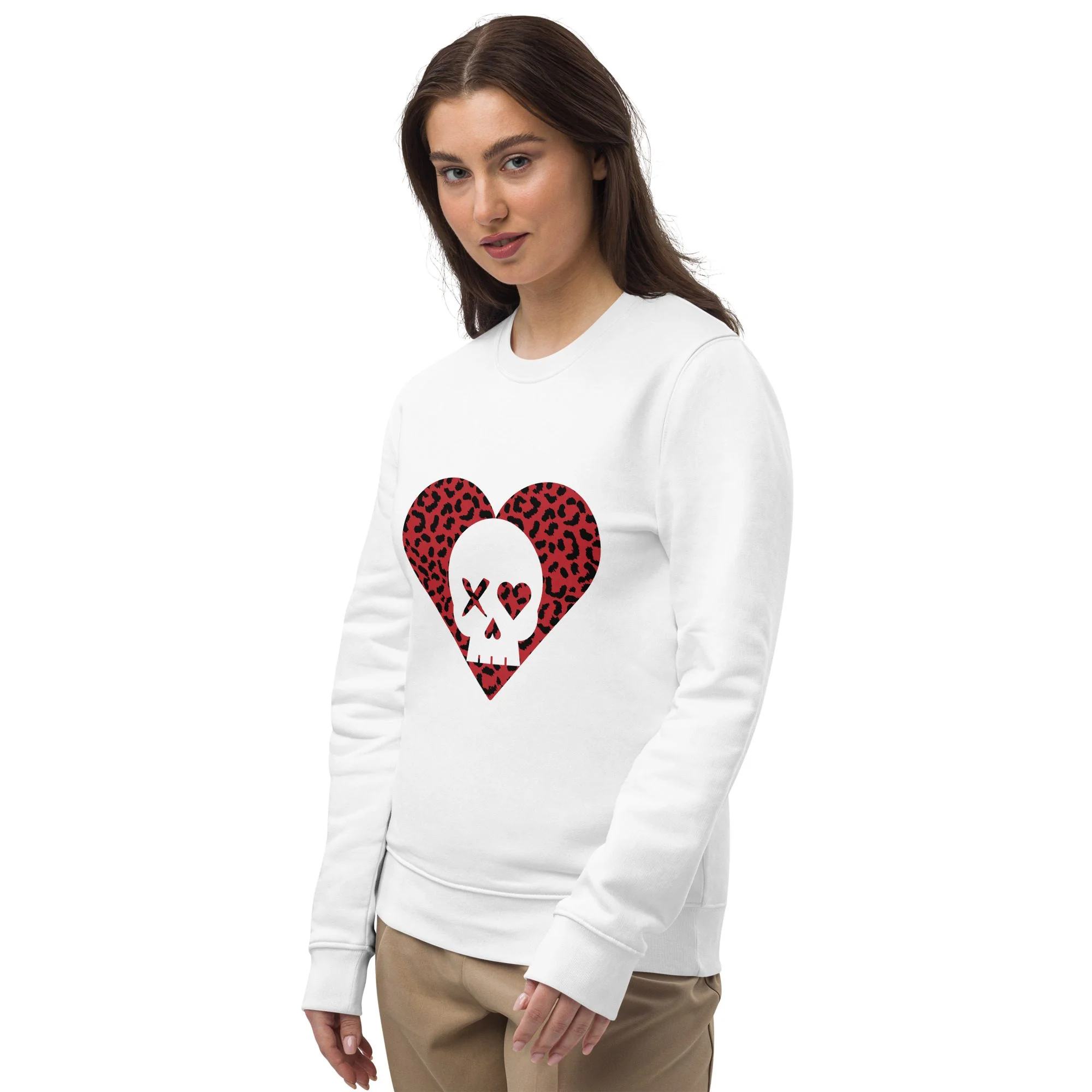 Sudadera unisex corazón calavera leopardo rojo - Imagen 4