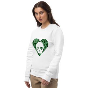 Sudadera unisex corazón calavera leopardo verde