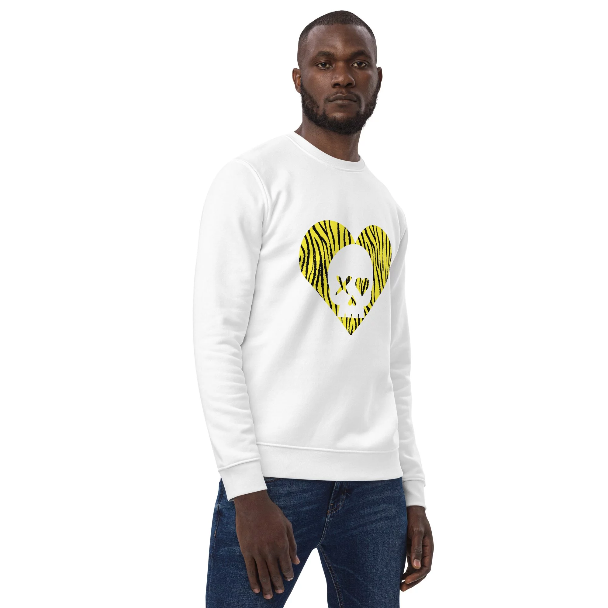 Sudadera unisex corazón calavera cebra amarilla - Imagen 2