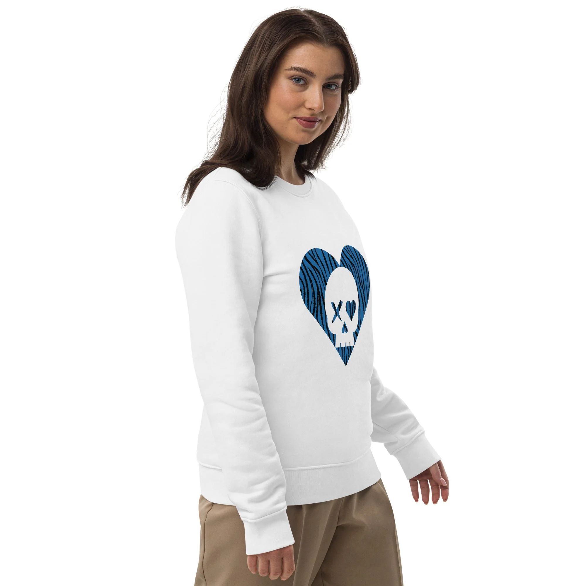 Sudadera unisex corazón calavera cebra azul - Imagen 2