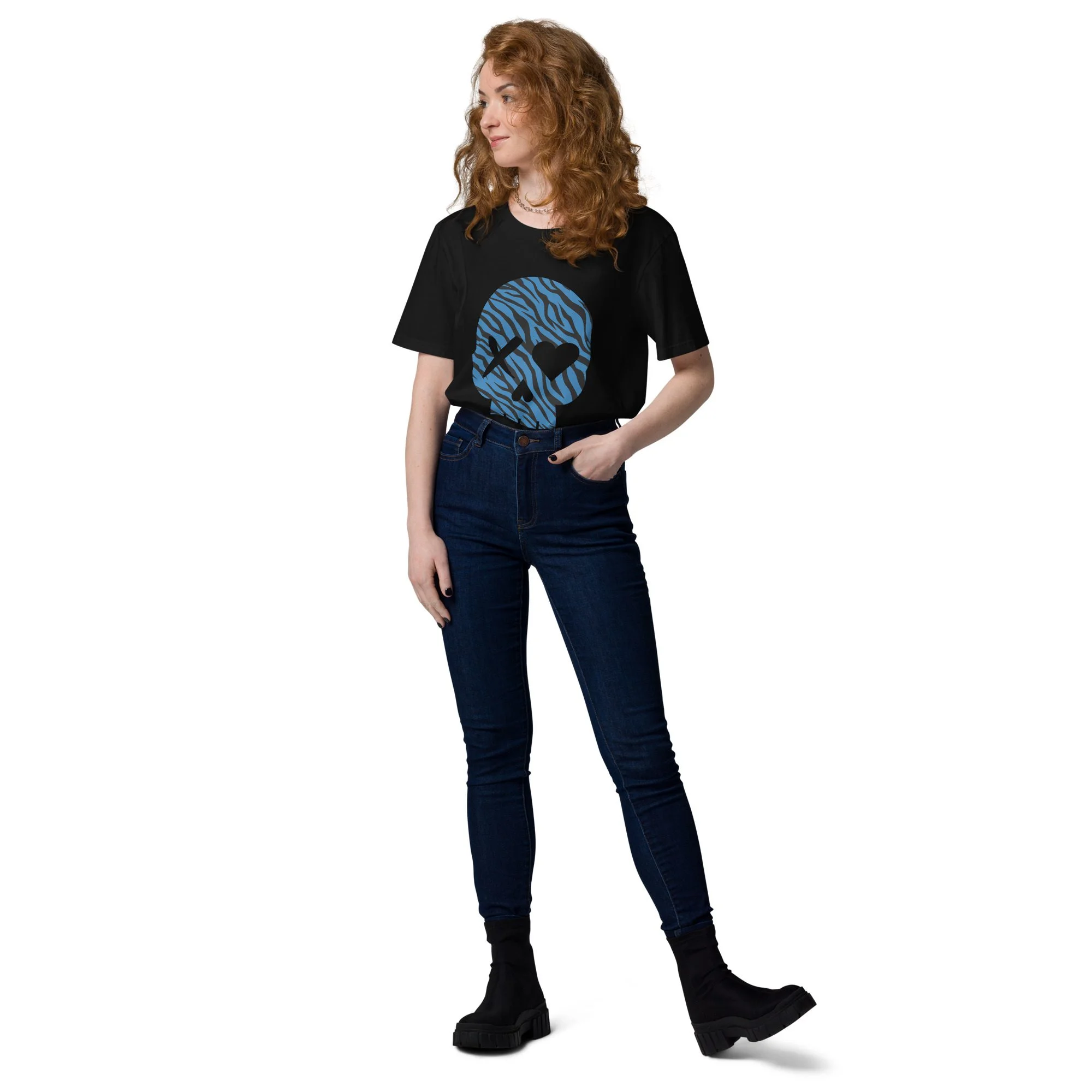 camiseta unisex calavera cebra azul - Imagen 2