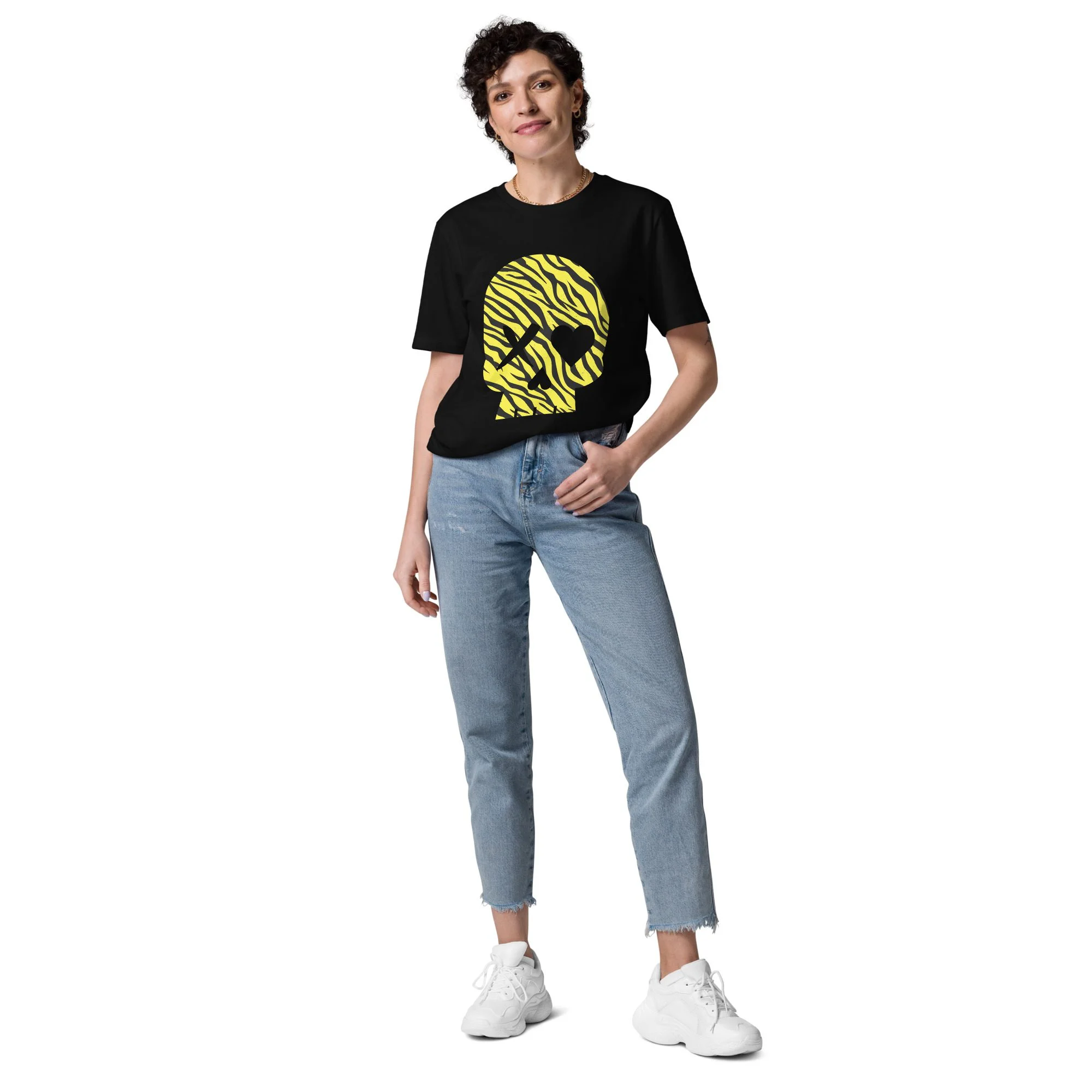 camiseta unisex calavera cebra amarilla - Imagen 3