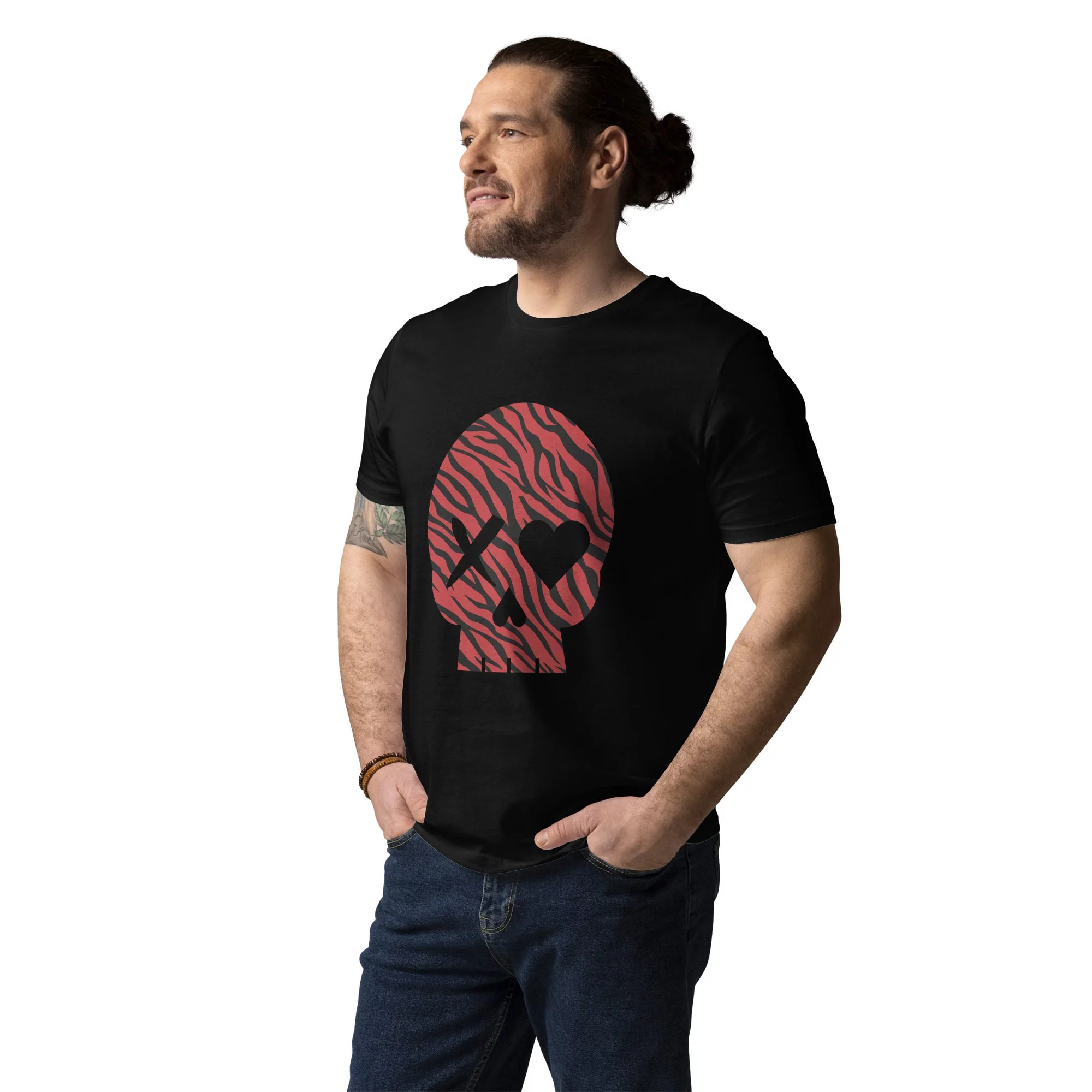 camiseta unisex calavera cebra roja - Imagen 2