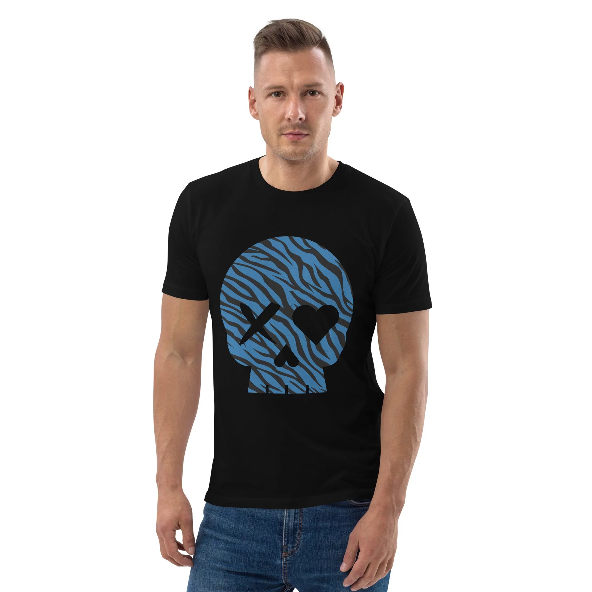 camiseta unisex calavera cebra azul - Imagen 4