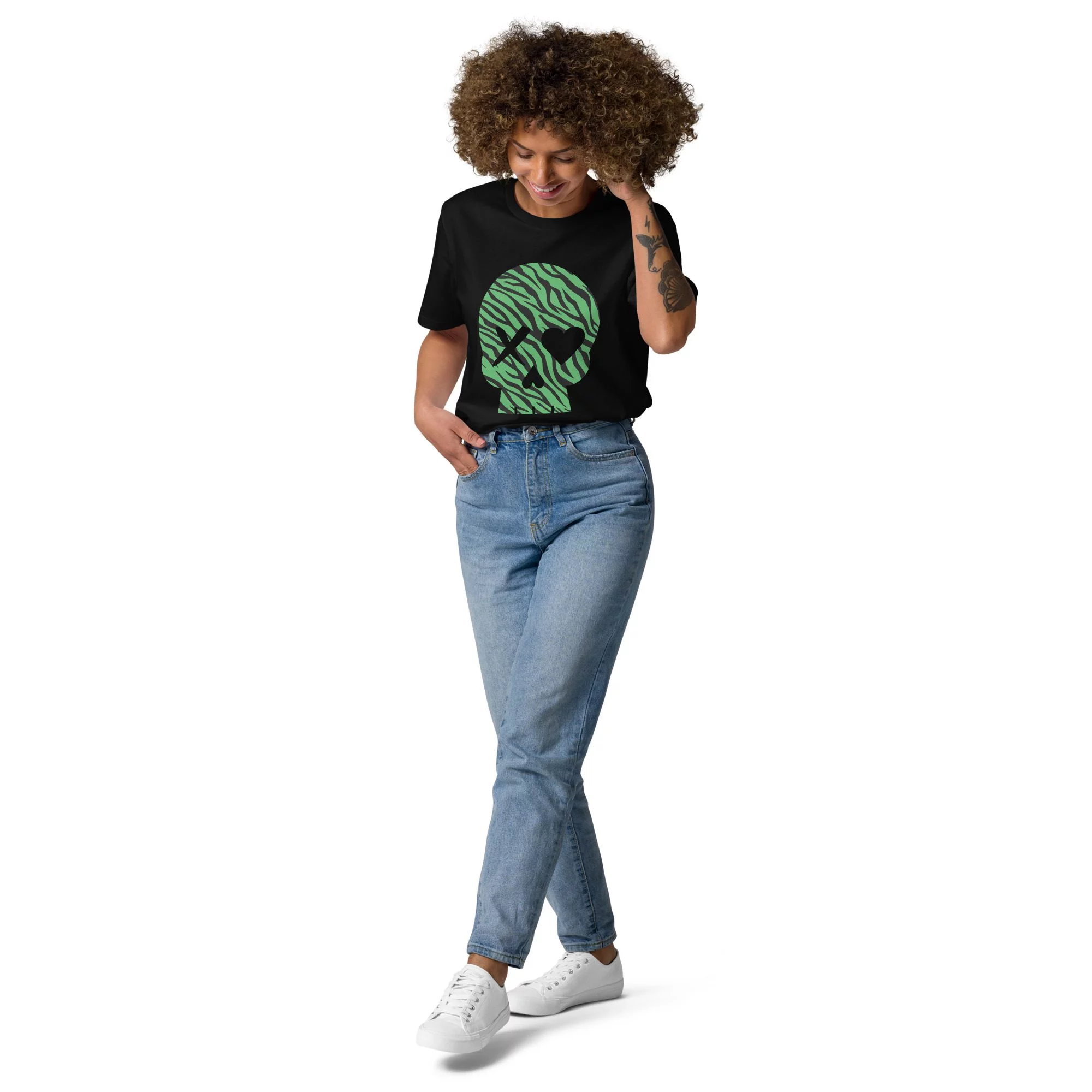 camiseta unisex calavera cebra verde - Imagen 3