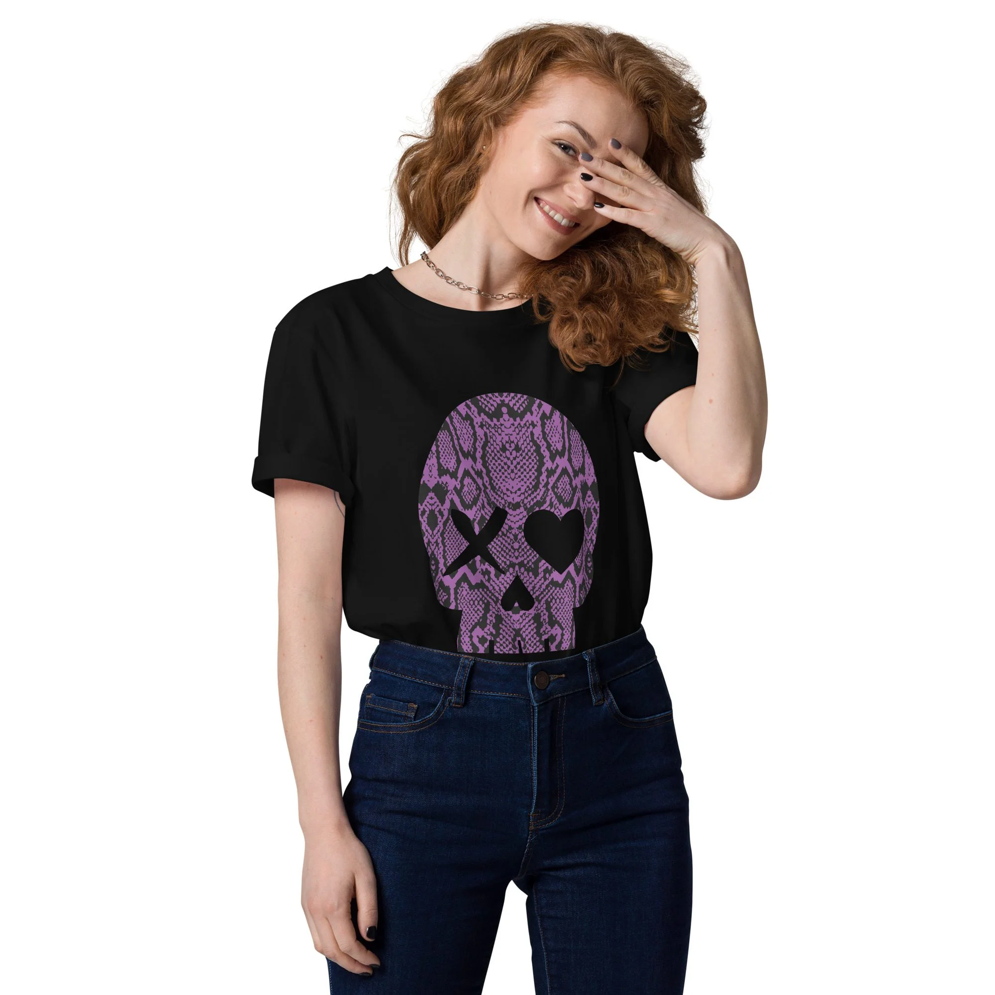 camiseta unisex calavera serpiente morada - Imagen 3