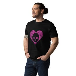 camiseta unisex corazón calavera cebra rosa