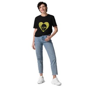 camiseta unisex corazón calavera cebra amarilla