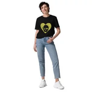 camiseta unisex corazón calavera cebra amarilla